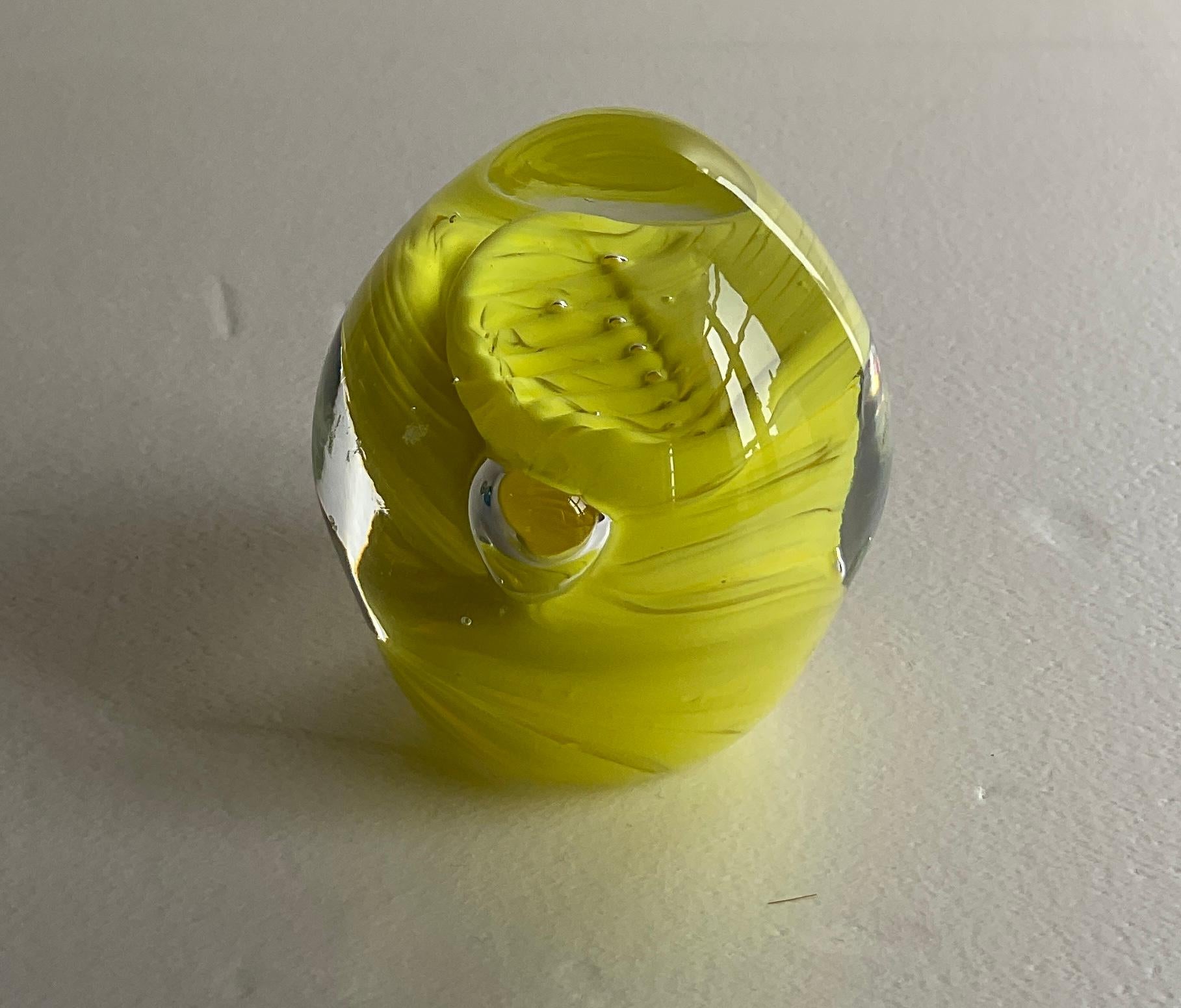 Hand-Crafted Murano Art Glass Paperweight Yellow Modern Desk Accessory For Sale