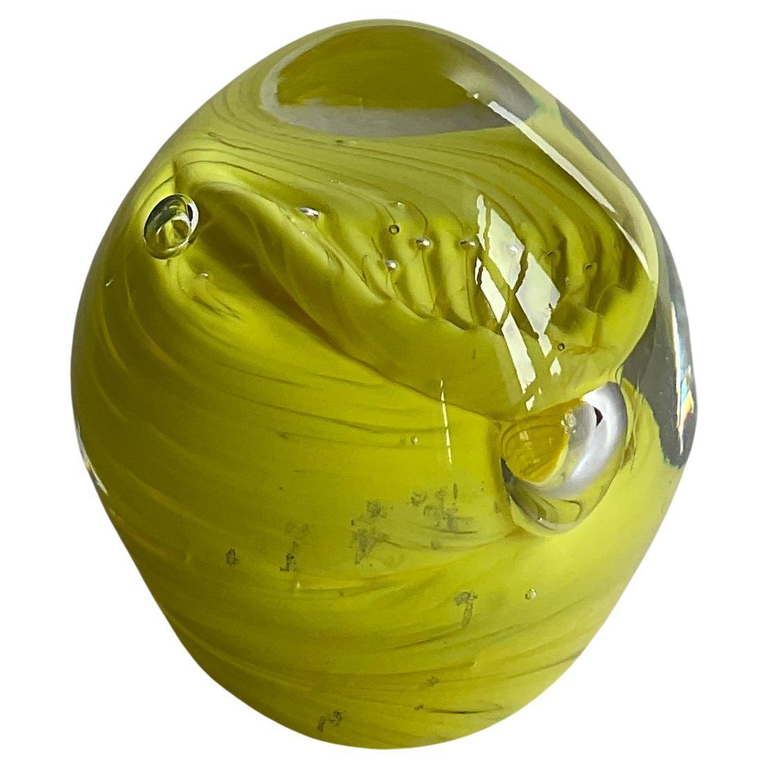 Murano Art Glass Paperweight Yellow Modern Desk Accessory For Sale