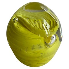 Vintage Murano Art Glass Paperweight Yellow Modern Desk Accessory