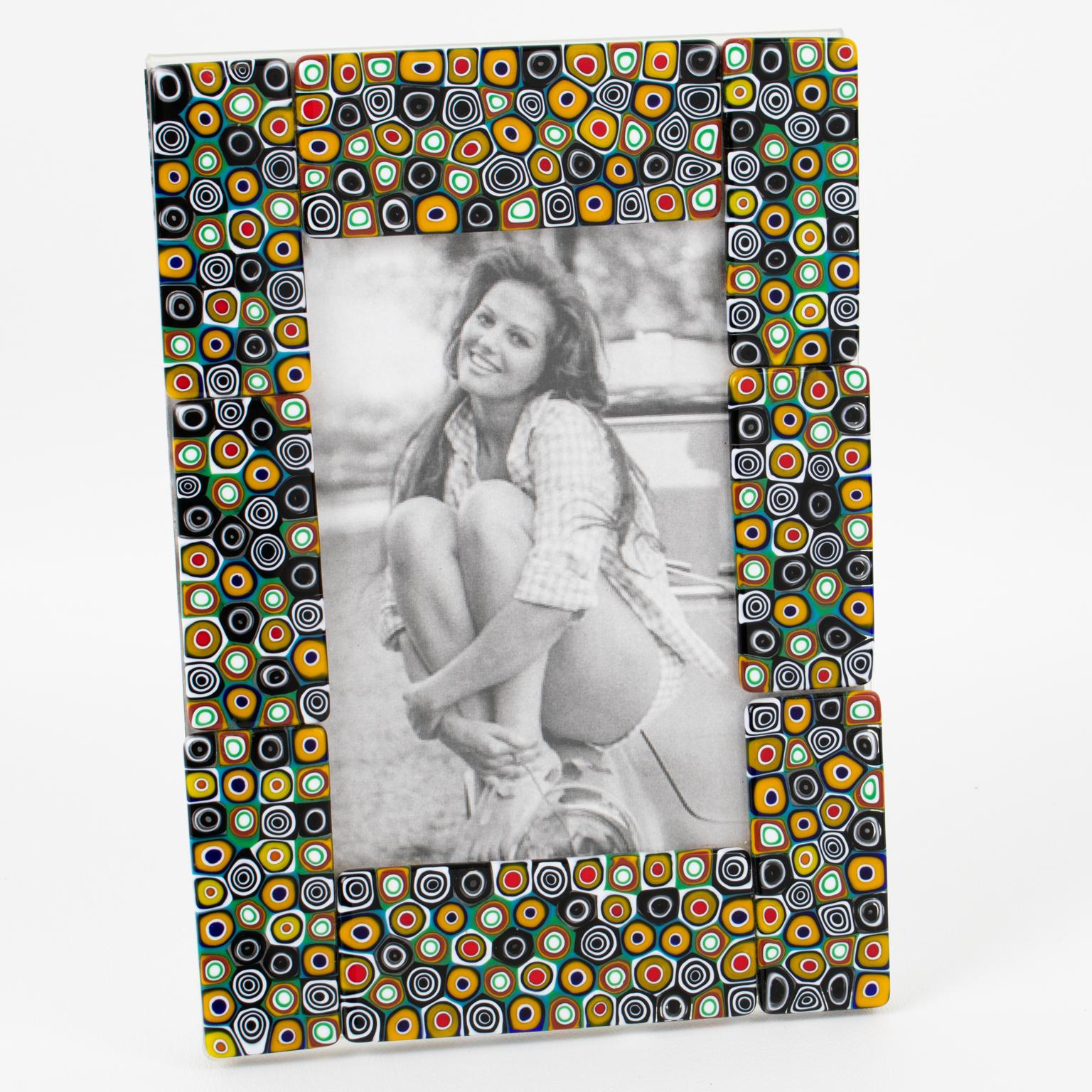 Modern Murano Art Glass Picture Frame with Multicolor Murrine For Sale