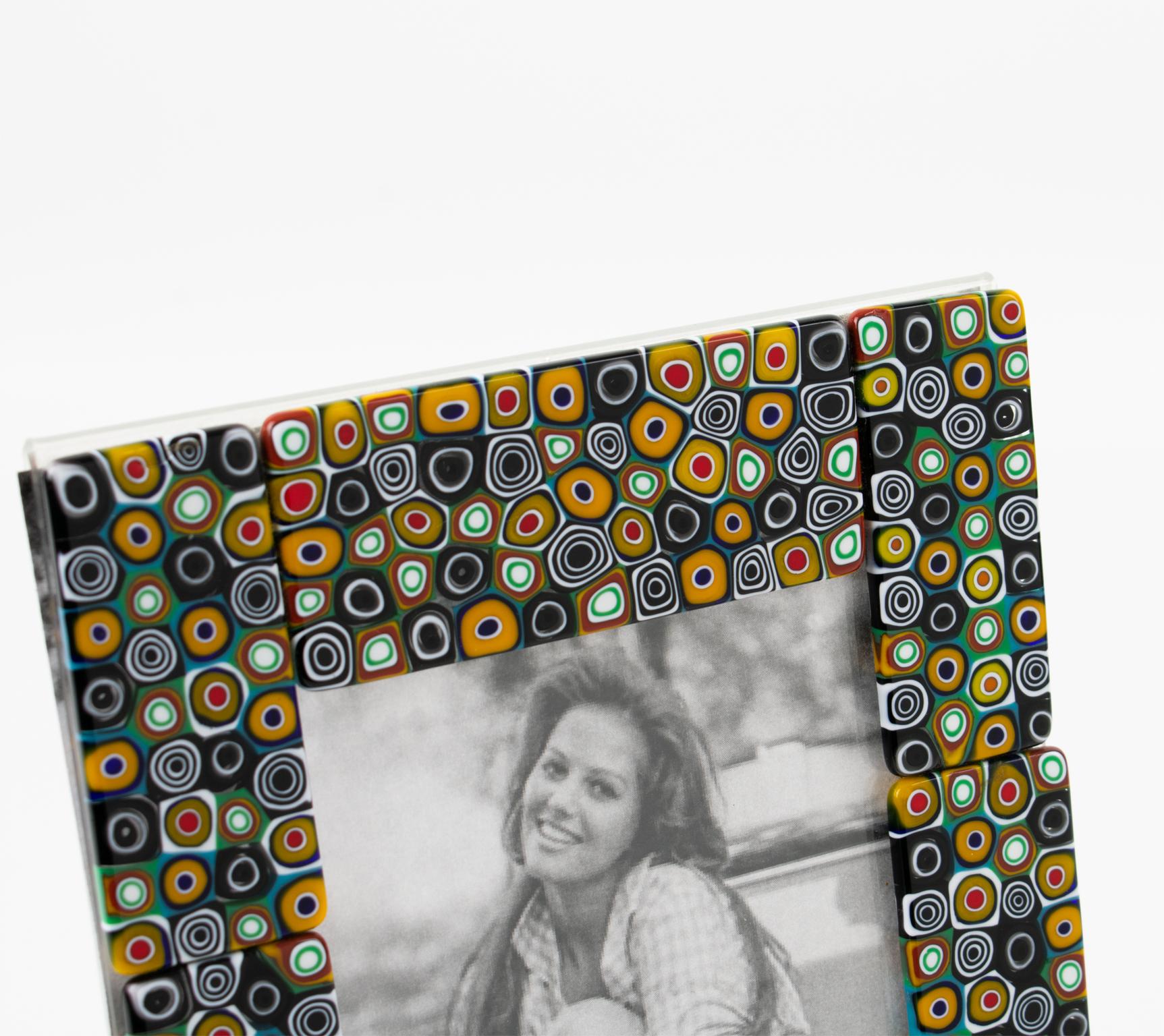 Late 20th Century Murano Art Glass Picture Frame with Multicolor Murrine For Sale