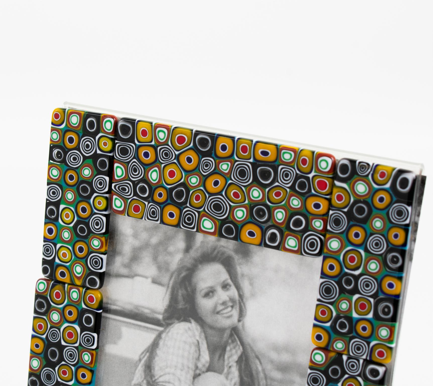 Murano Art Glass Picture Frame with Multicolor Murrine For Sale 3