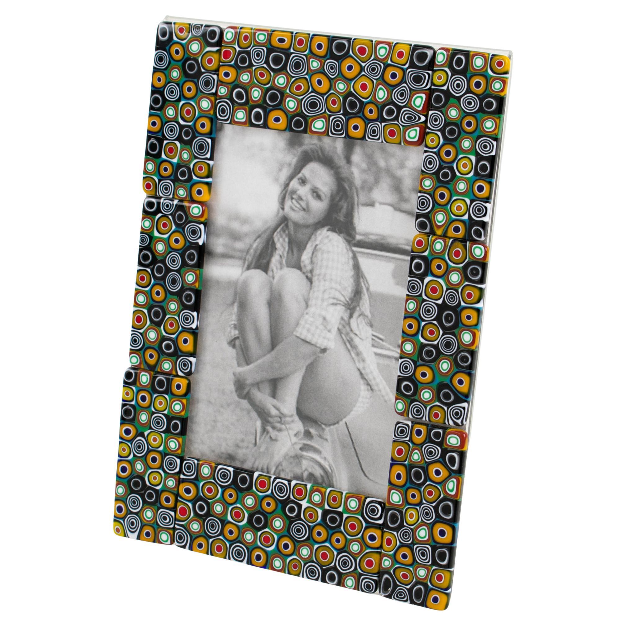 Murano Art Glass Picture Frame with Multicolor Murrine For Sale
