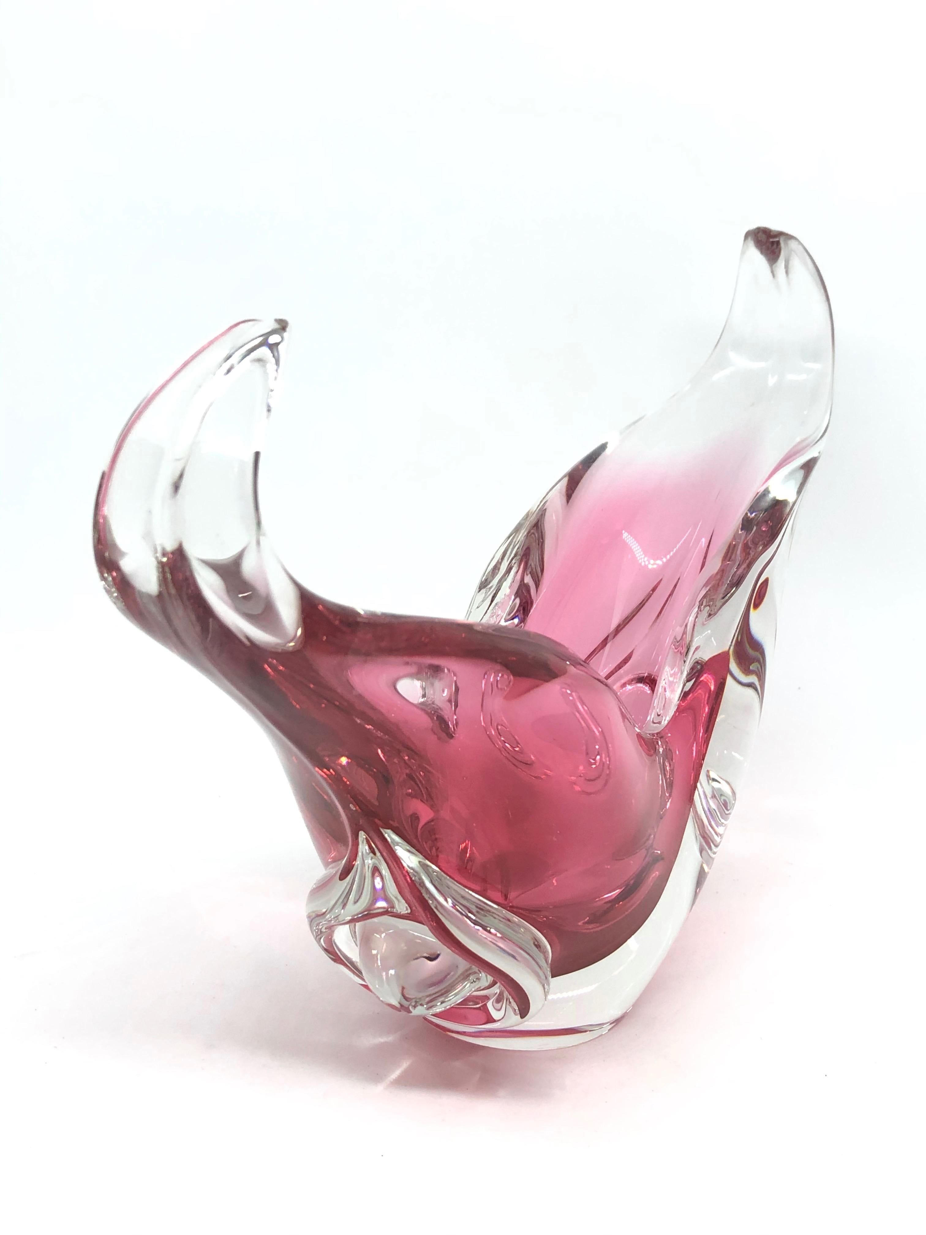 Murano Art Glass Pink and Clear Bowl Object Vintage, Italy, Sommerso, 1970s In Good Condition For Sale In Nuernberg, DE