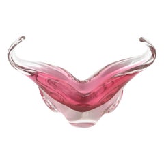 Murano Art Glass Pink and Clear Bowl Object Retro, Italy, Sommerso, 1970s