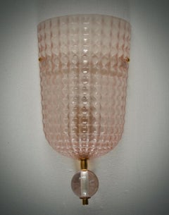 Murano Art Glass Pink and Transparent Color and Brass Wall Light, 2000