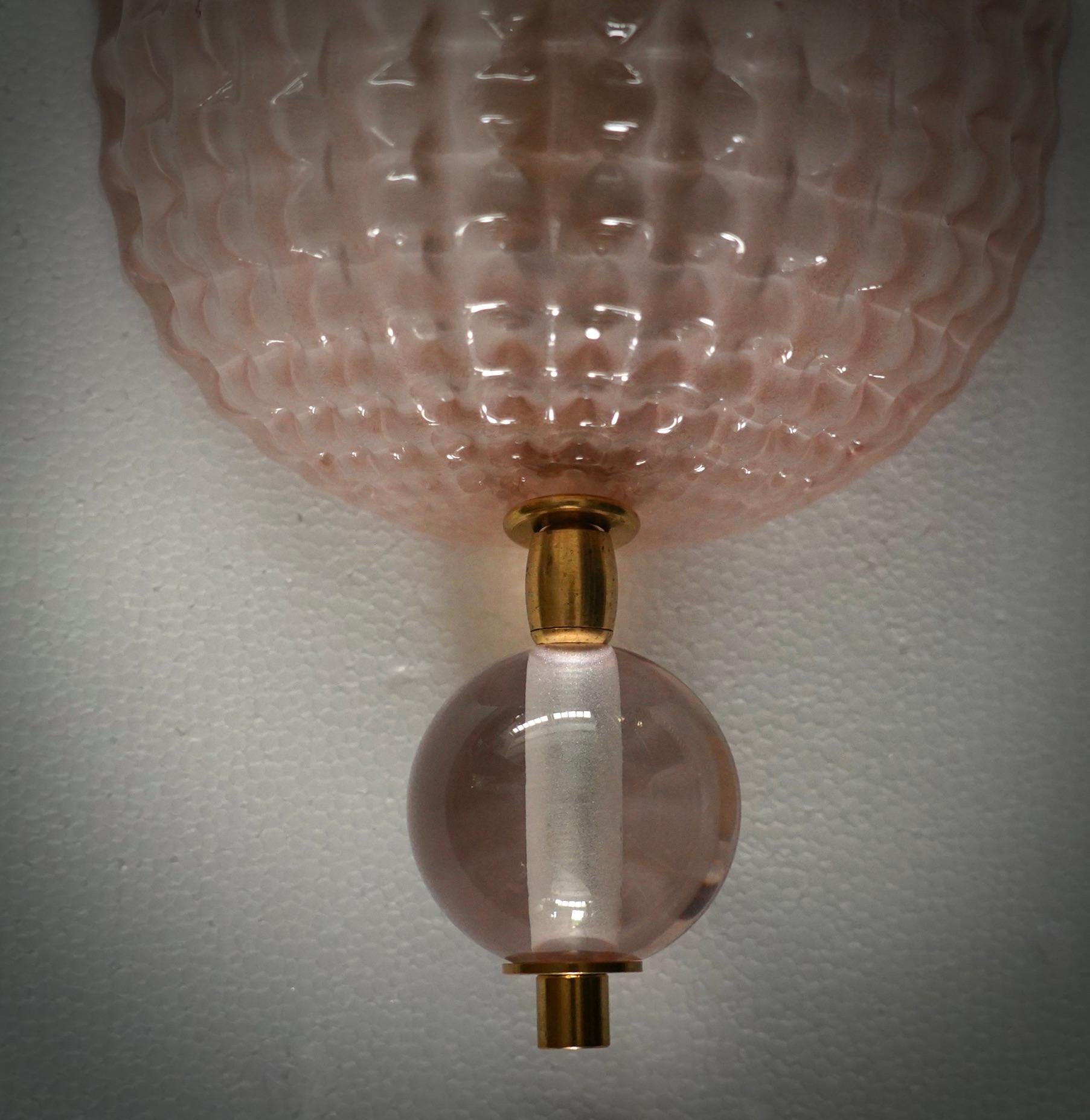 Aplique de cristal de Murano de color rosa y transparente y latón, 2000 Moderno de mediados de siglo en venta