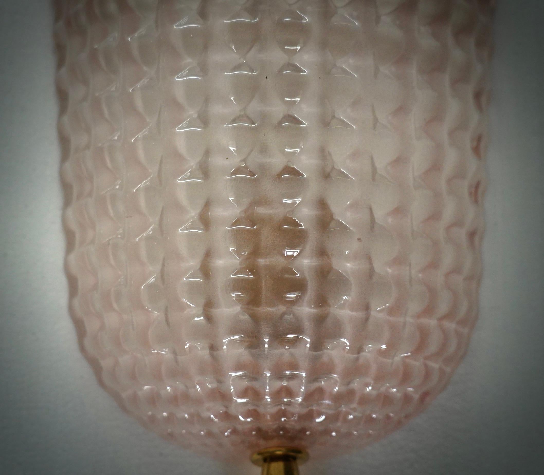 Aplique de cristal de Murano de color rosa y transparente y latón, 2000 Italiano en venta