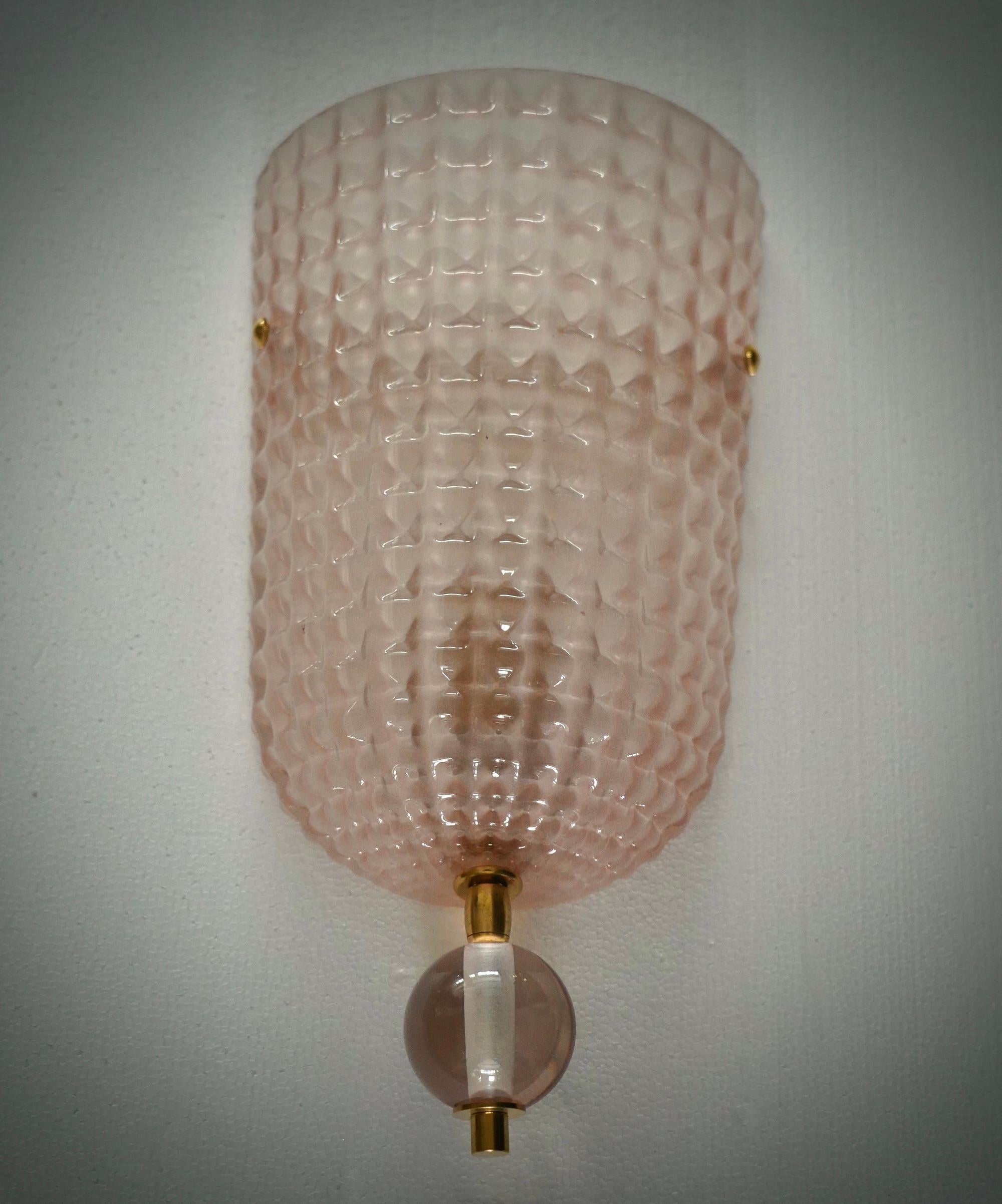 Aplique de cristal de Murano de color rosa y transparente y latón, 2000 en Bueno estado para la venta en Rome, IT