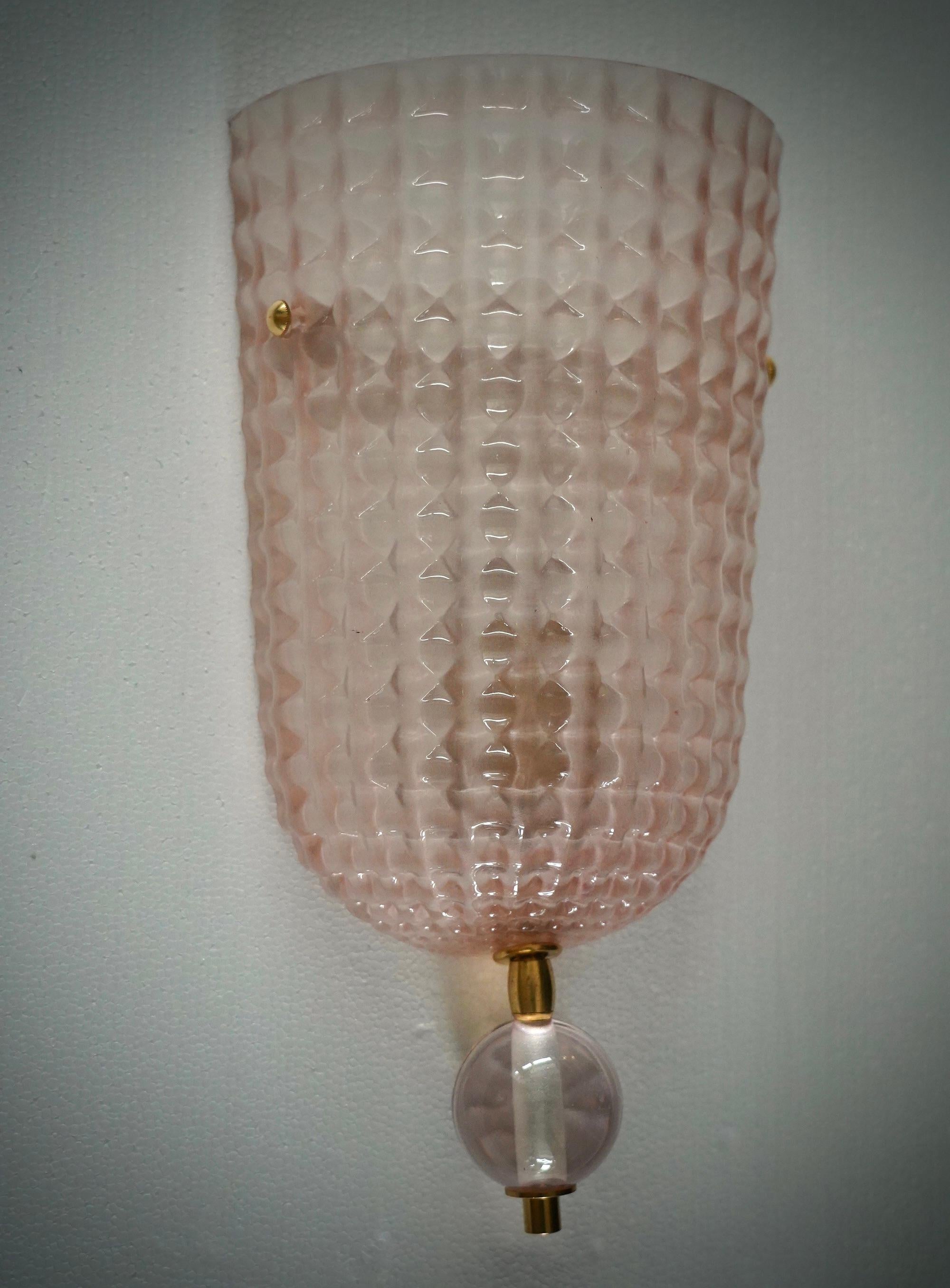 Aplique de cristal de Murano de color rosa y transparente y latón, 2000 Cristal de Murano en venta