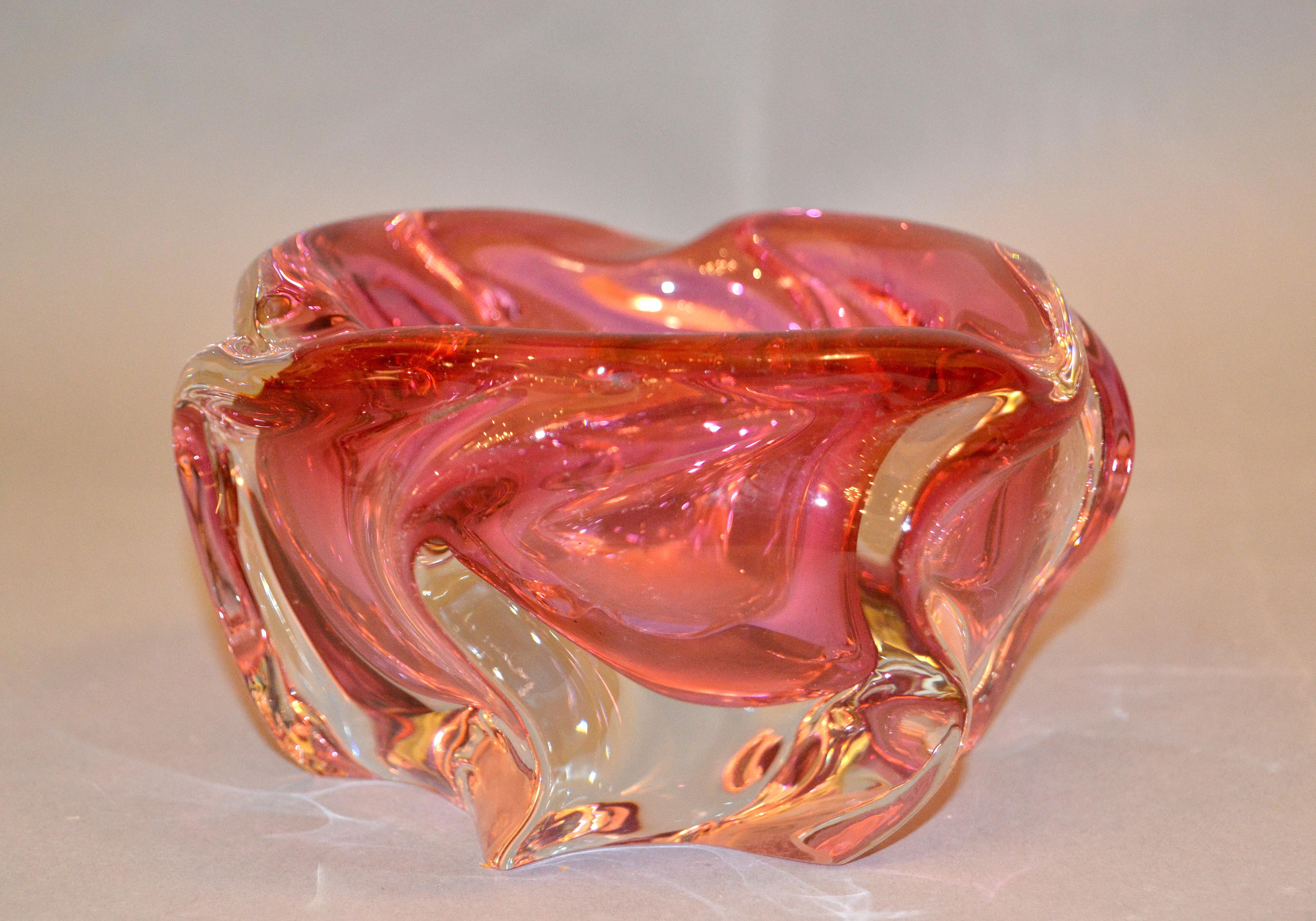 Murano Art Glass Pink & Clear Blown Glass Catchall, Bowl, Ashtray Made In Italy 2