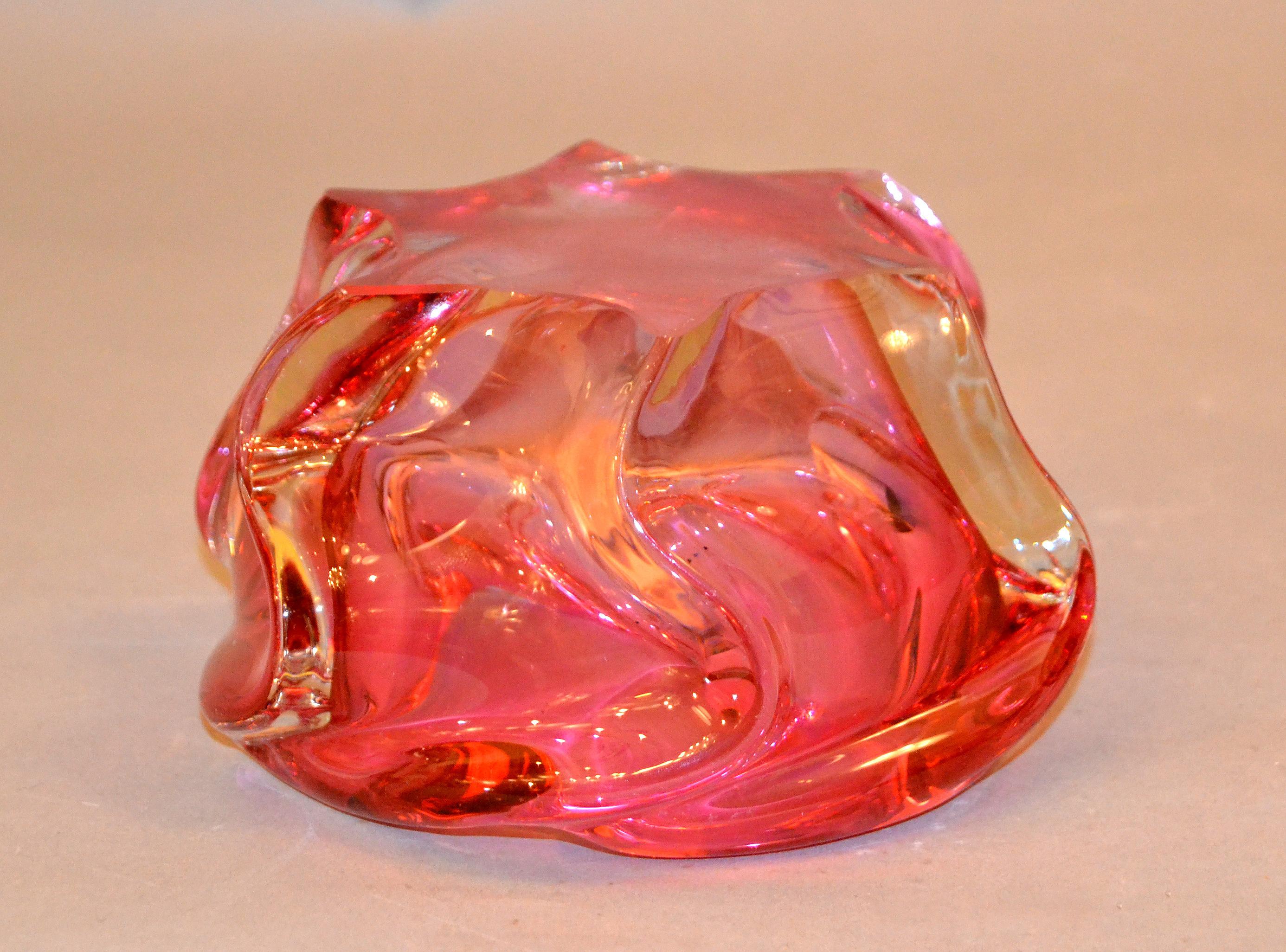 Late 20th Century Murano Art Glass Pink & Clear Blown Glass Catchall, Bowl, Ashtray Made In Italy