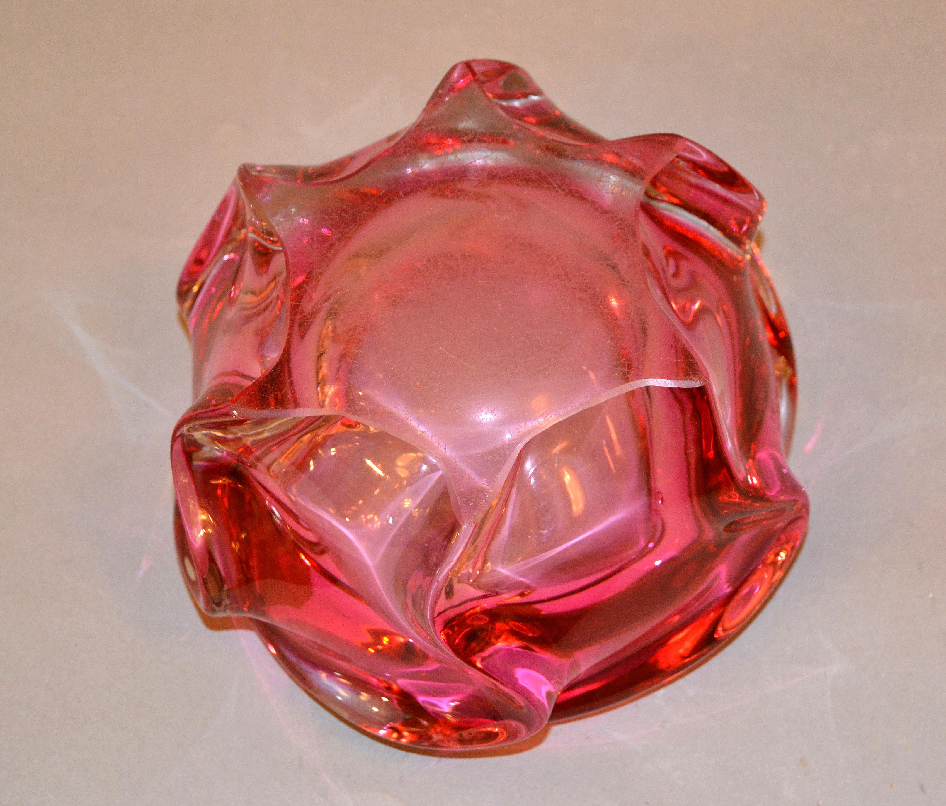 Murano Art Glass Pink & Clear Blown Glass Catchall, Bowl, Ashtray Made In Italy 1
