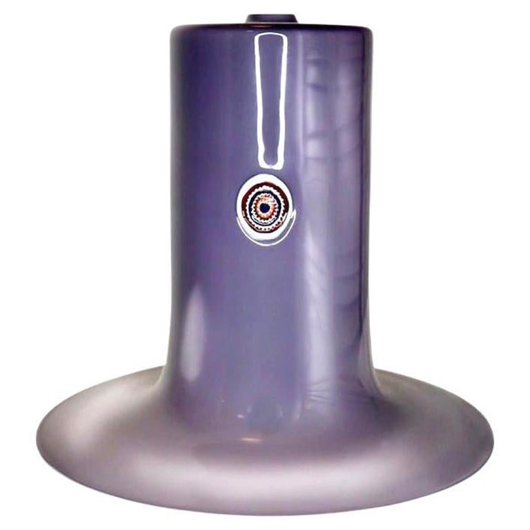 Murano art glass lavender purple pendant by Alessandro Pianon for Vistosi, 1960s, Italy. Lovely large murine (or millefiori) at the center of a top hat pendant mouth-blown, Lavender violet Murano glass with small murine in centre of fixture. Takes