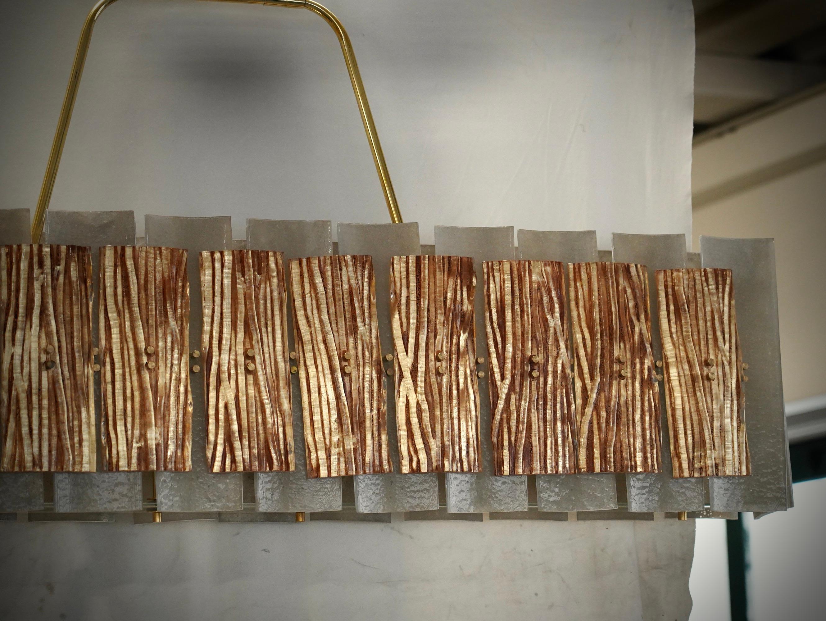 Mid-Century Modern Murano Art Glass Rectangular Bronze Color Chandelier and Pendant, 2020 For Sale