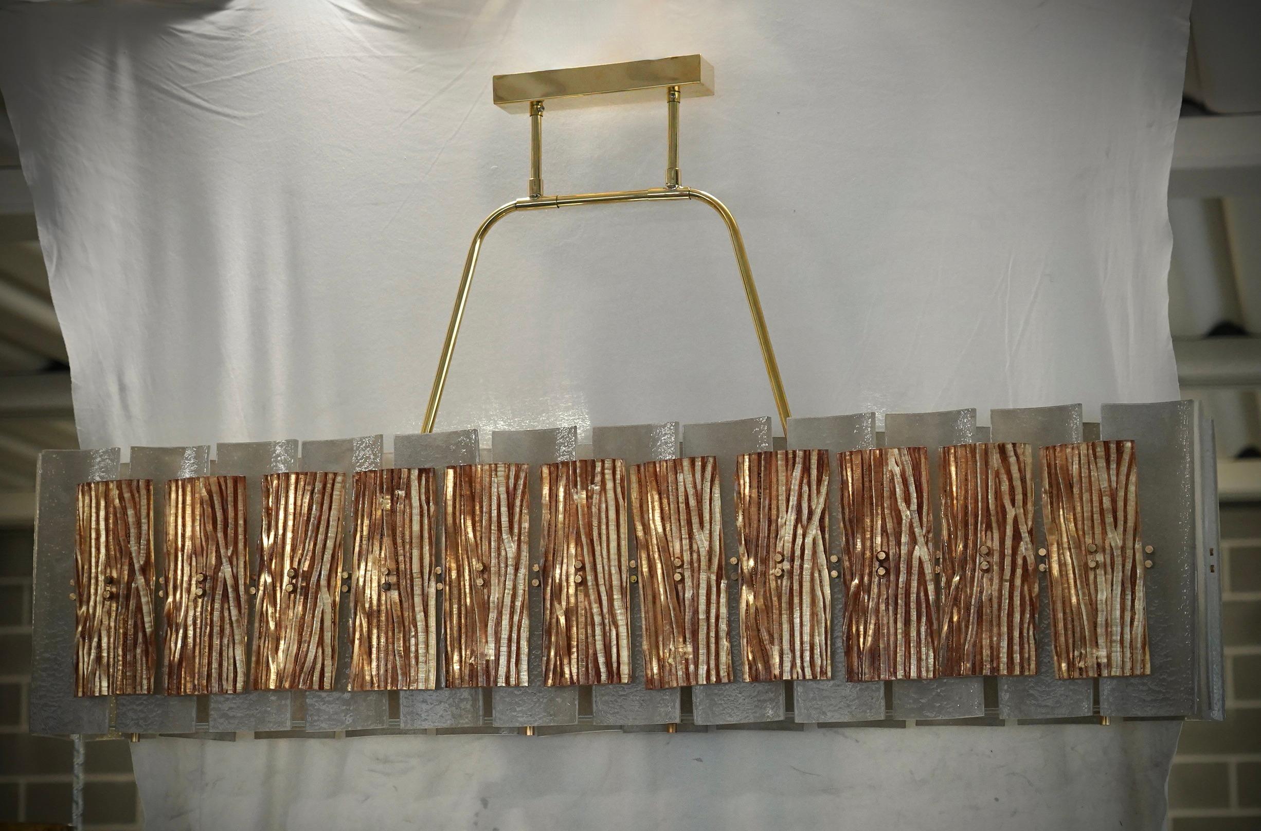 Murano Art Glass Rectangular Bronze Color Chandelier and Pendant, 2020 In Good Condition For Sale In Rome, IT