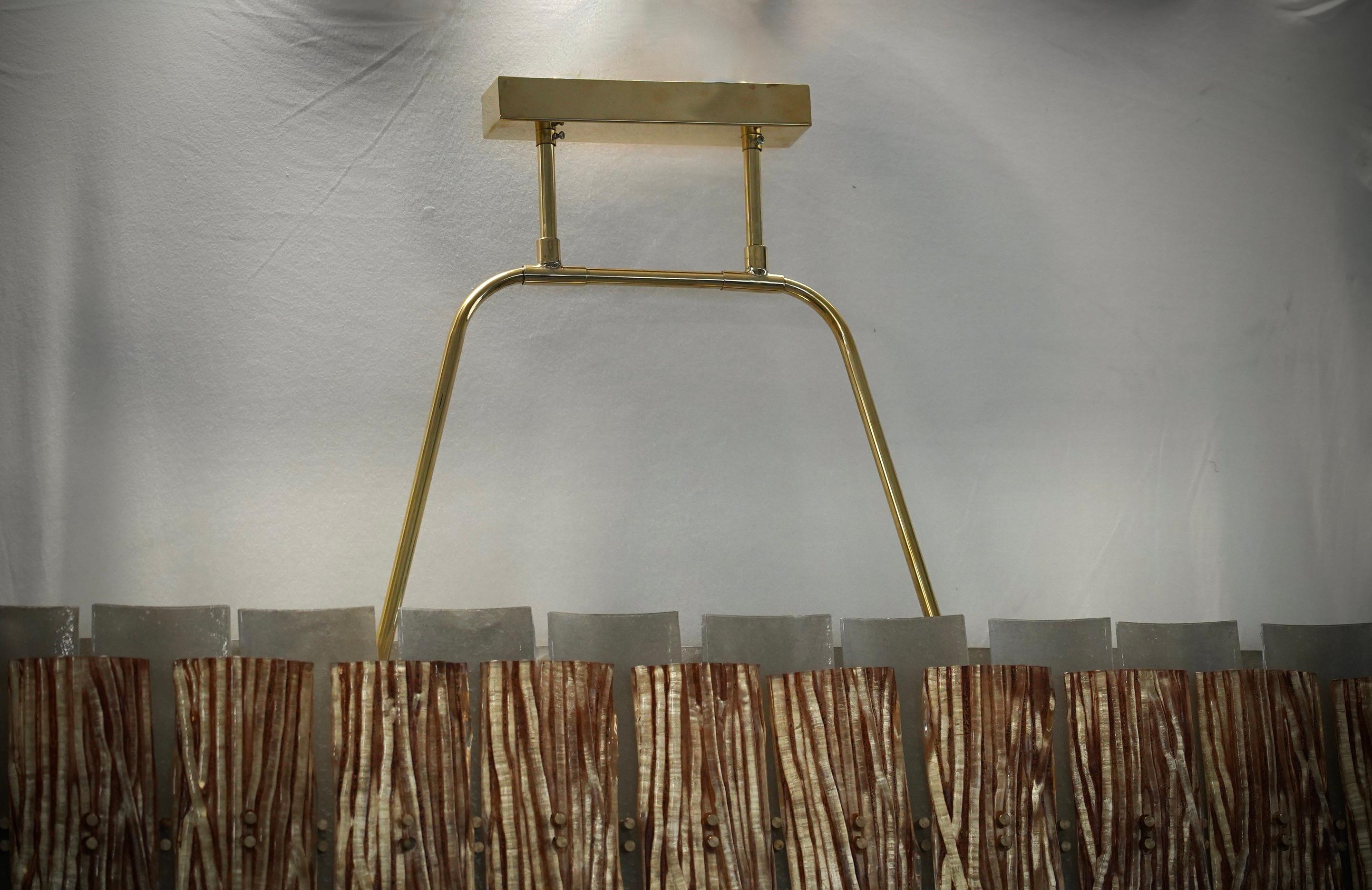 Contemporary Murano Art Glass Rectangular Bronze Color Chandelier and Pendant, 2020 For Sale