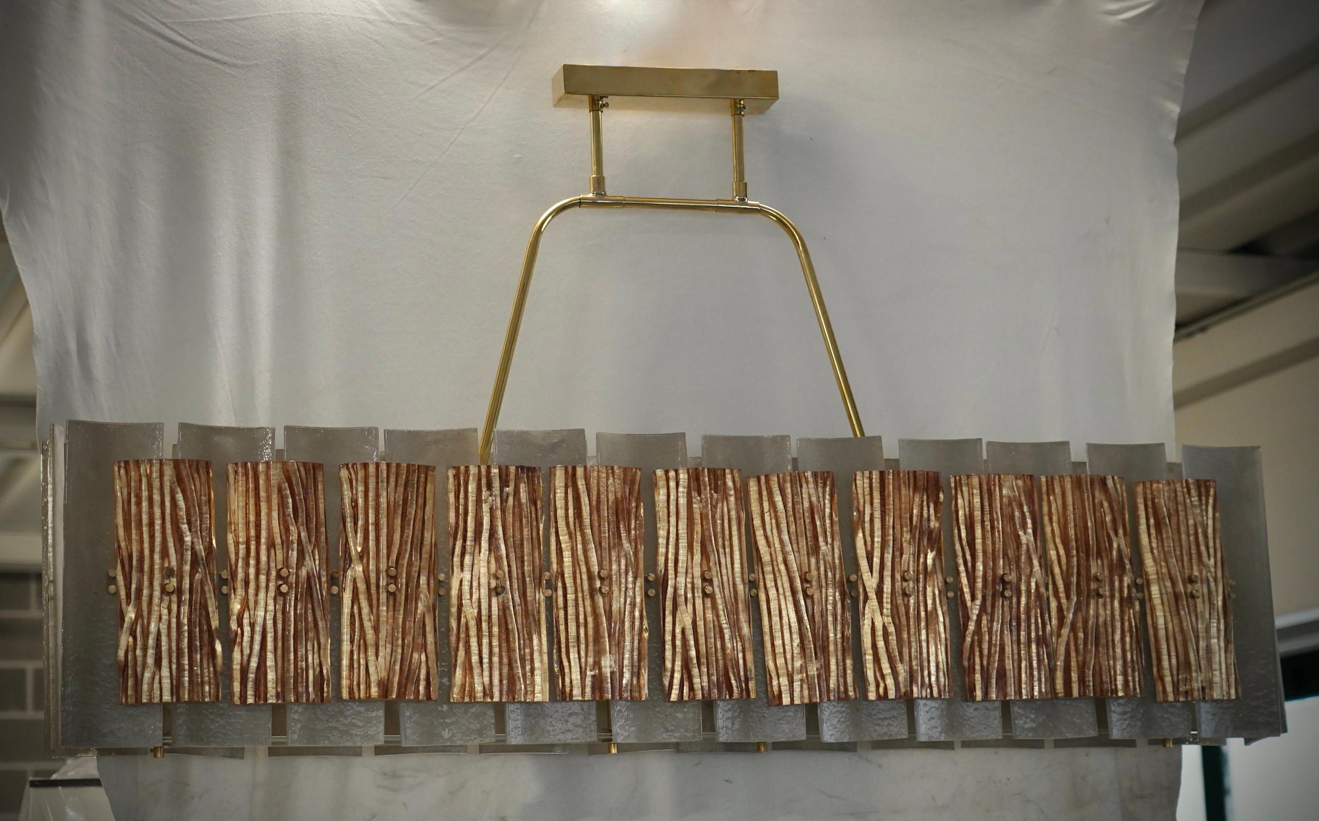 Murano Art Glass Rectangular Bronze Color Chandelier and Pendant, 2020 For Sale 1