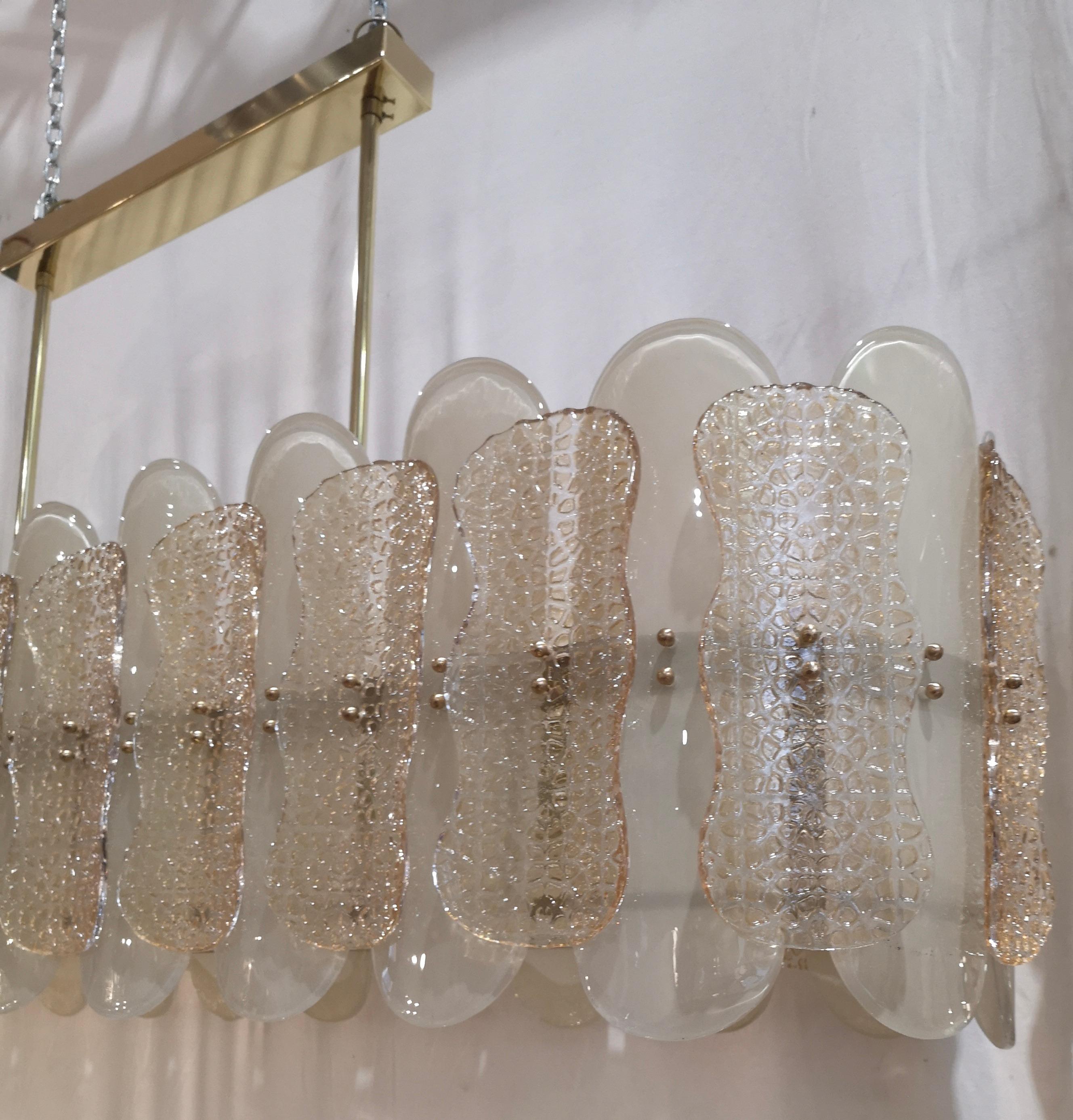 Mid-Century Modern Murano Art Glass Rectangular Champagne Color Mid-Century Chandelier, 2000 For Sale