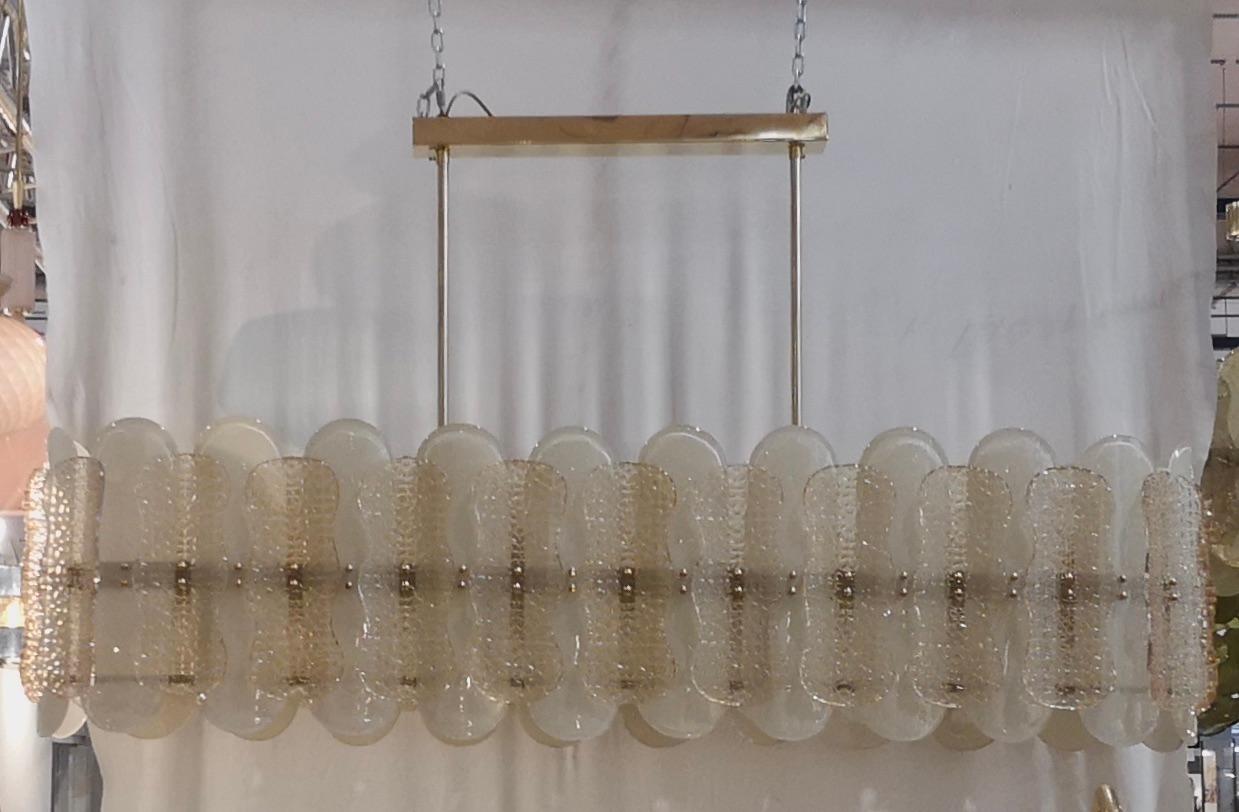 Murano Art Glass Rectangular Champagne Color Mid-Century Chandelier, 2000 In Good Condition For Sale In Rome, IT