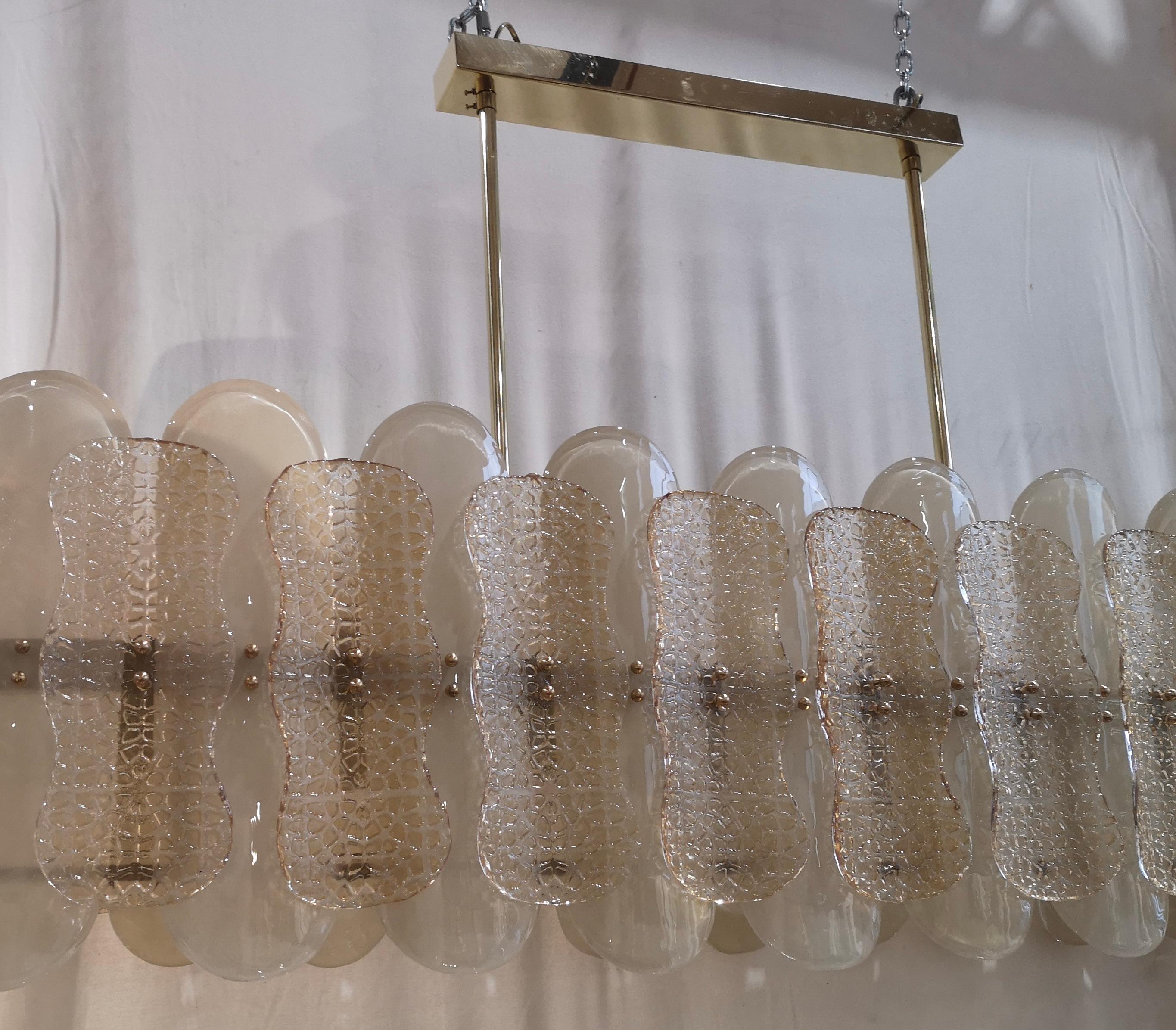 XXI secolo e contemporaneo Lampadario rettangolare di metà secolo in vetro artistico di Murano color champagne, 2000 in vendita