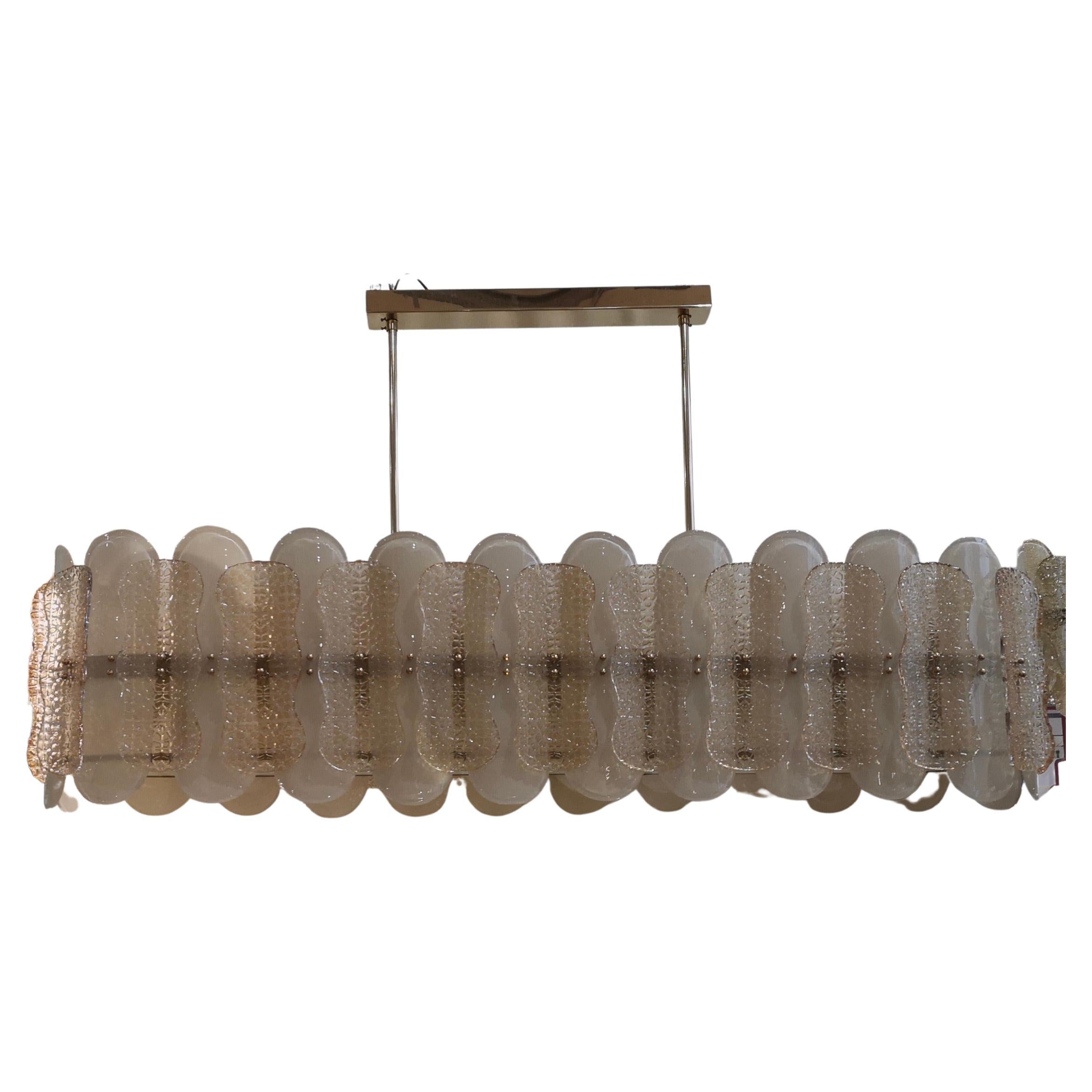 Murano Art Glass Rectangular Champagne Color Mid-Century Chandelier, 2000 For Sale