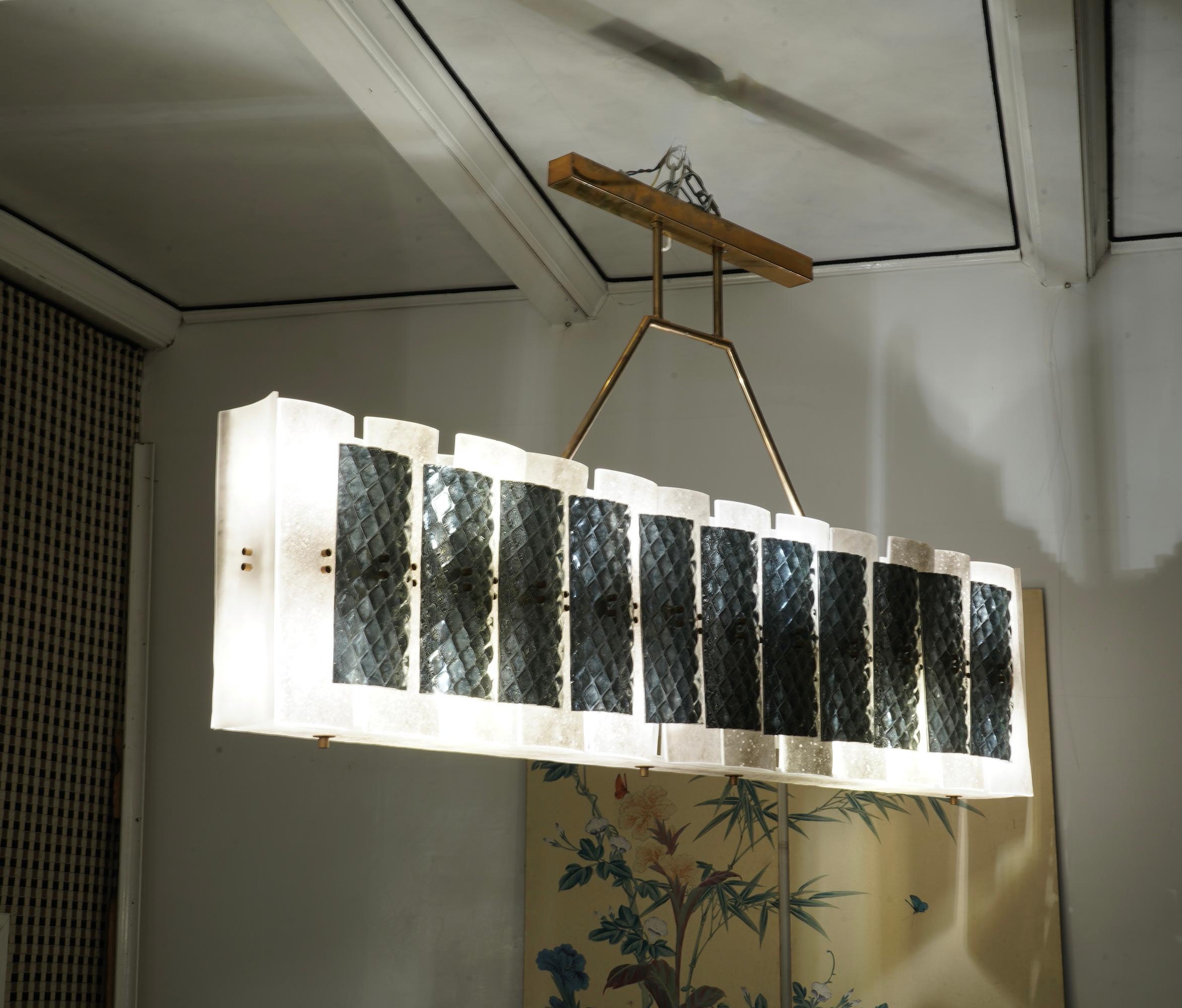 Lustre et pendentif rectangulaire mi-siècle en verre d'art de Murano, 1970 en vente 1