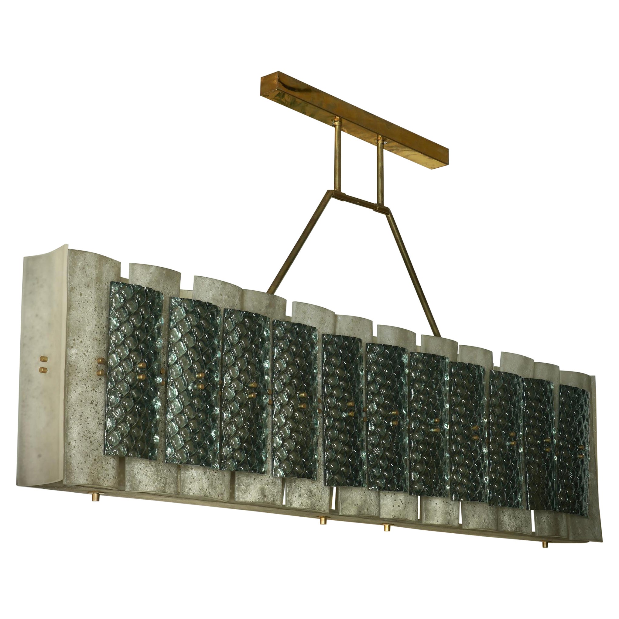 Lustre et pendentif rectangulaire mi-siècle en verre d'art de Murano, 1970