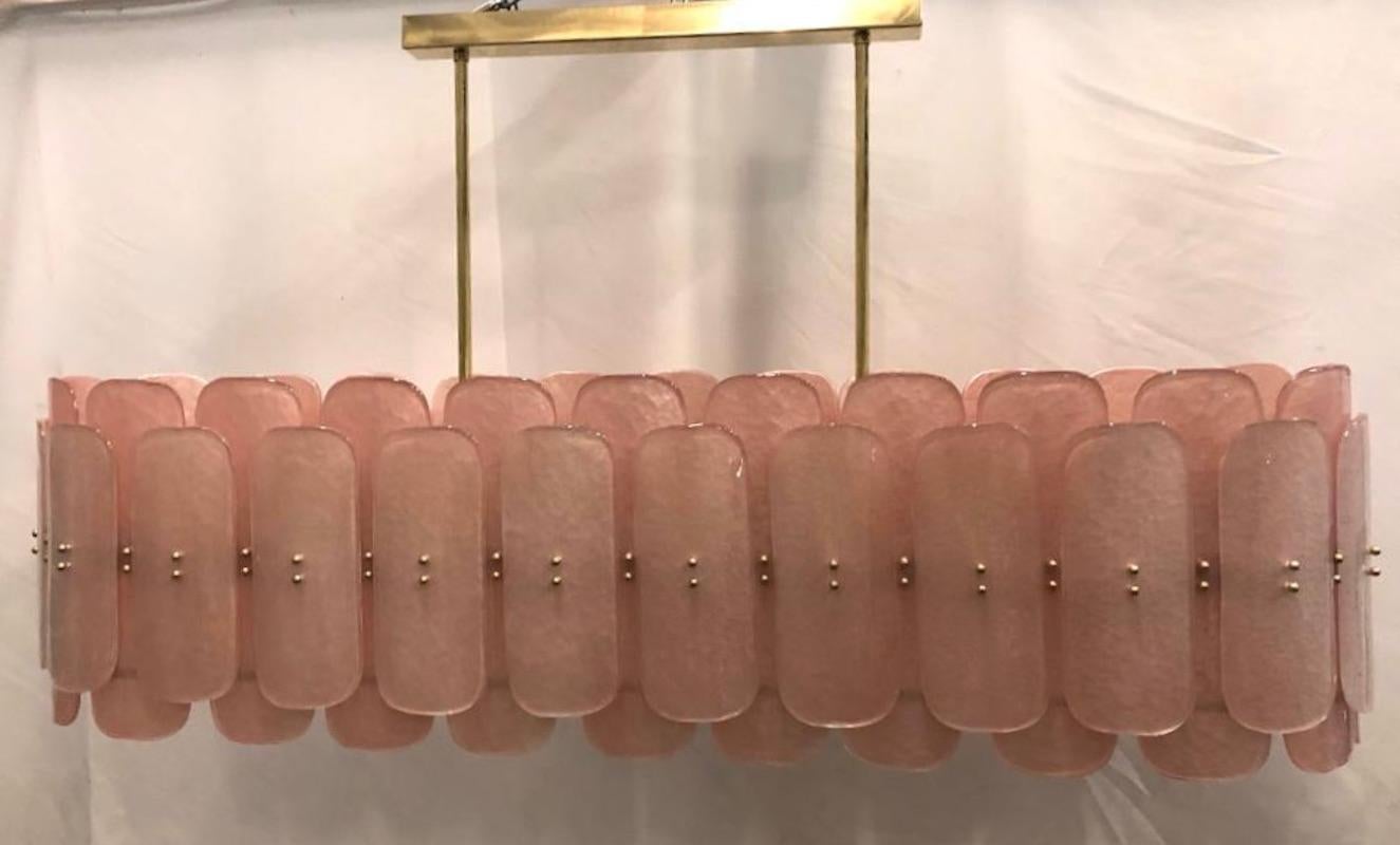 Murano Art Glass Rectangular Pink Mid-Century Chandelier, 1970 In Good Condition For Sale In Rome, IT