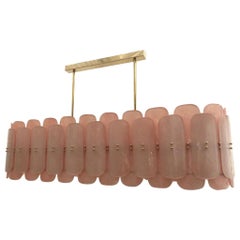 Murano Art Glass Rectangular Pink Mid-Century Chandelier and Pendant, 1970