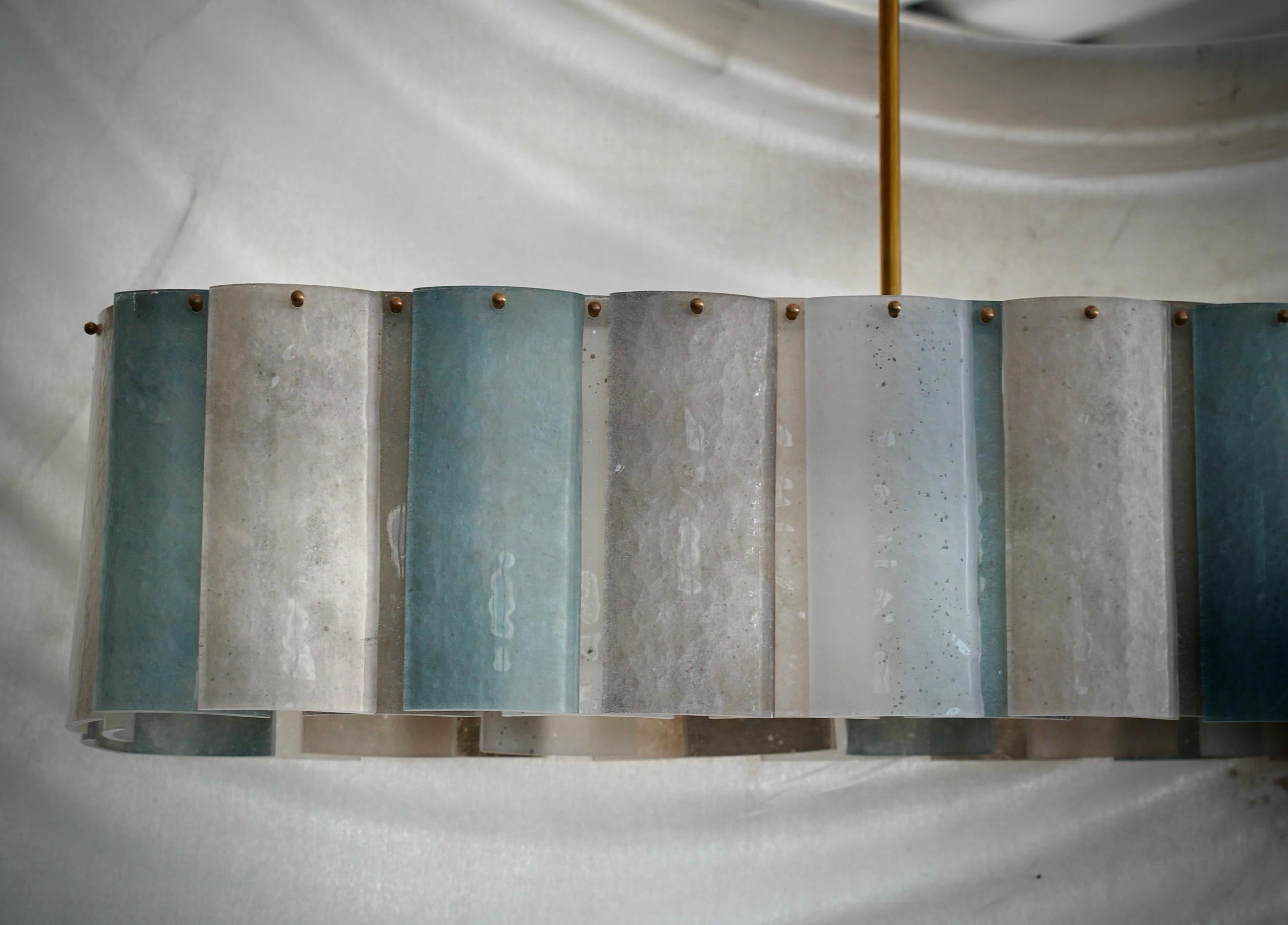 Mid-Century Modern Murano Art Glass Rectangular Sky Blu Color Chandelier and Pendant, 2020 For Sale