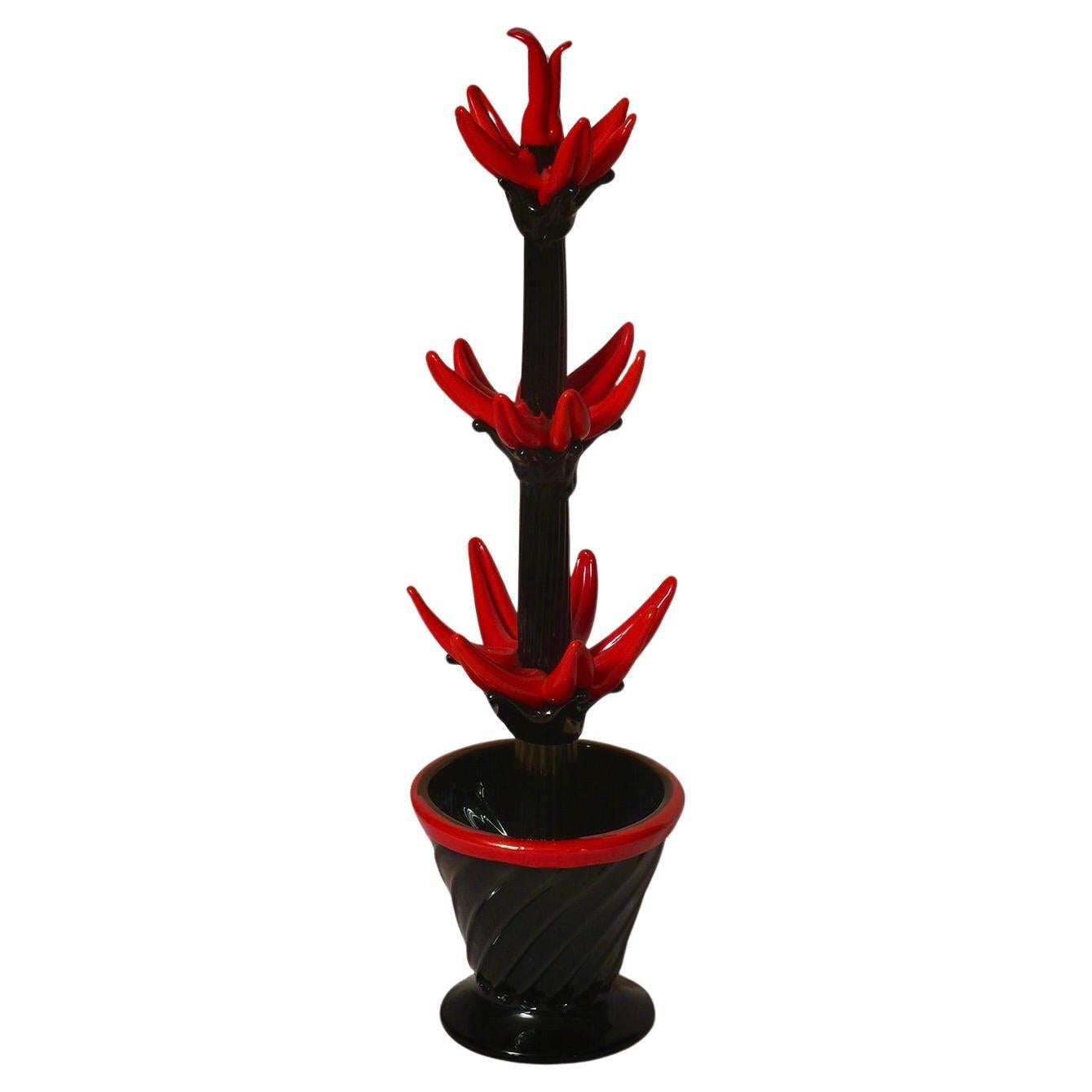Cactus rouge et noir en verre d
art de Murano, 2000
