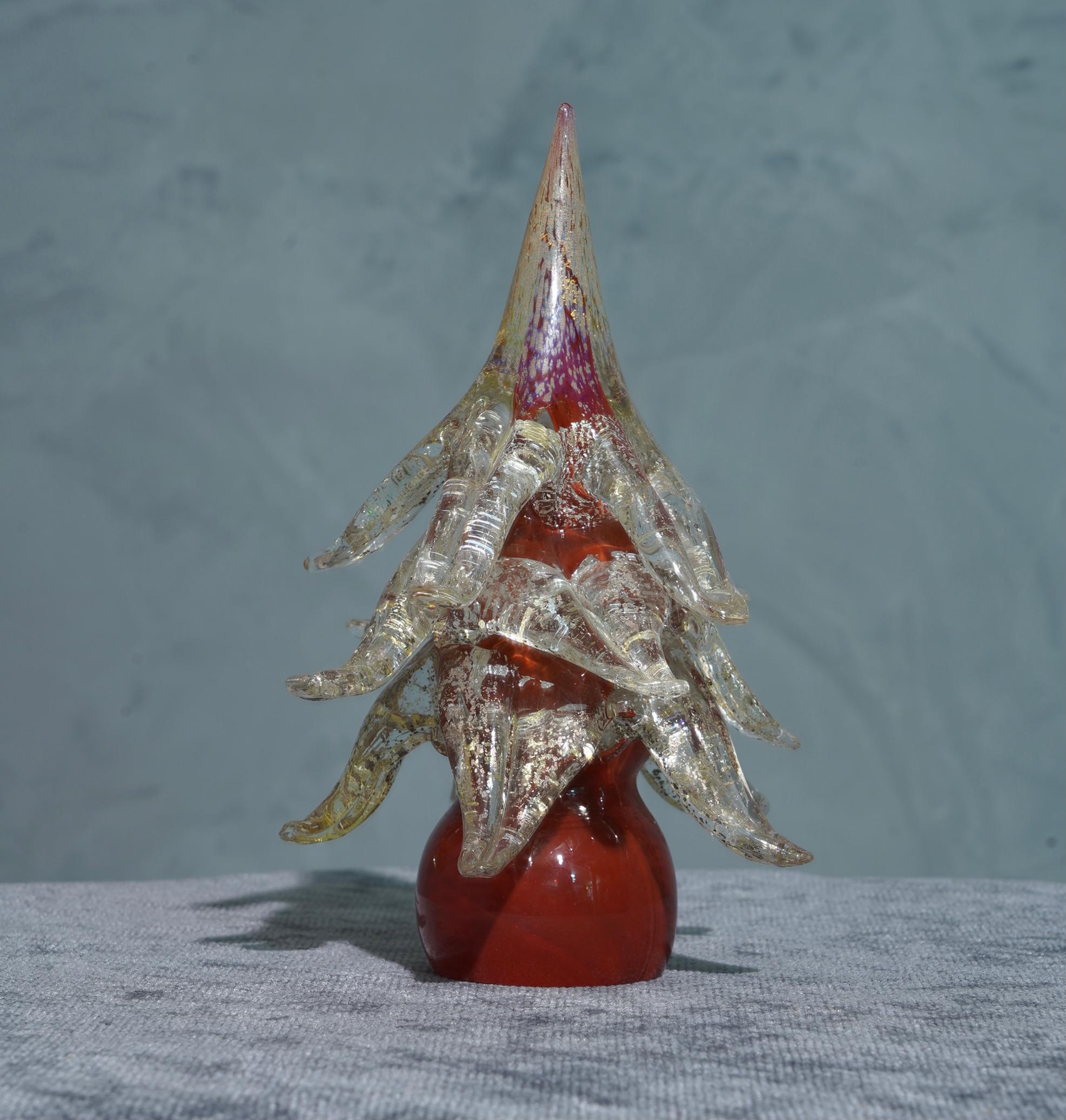 Sculpture d'arbre rouge en verre d'art de Murano, 1980 1