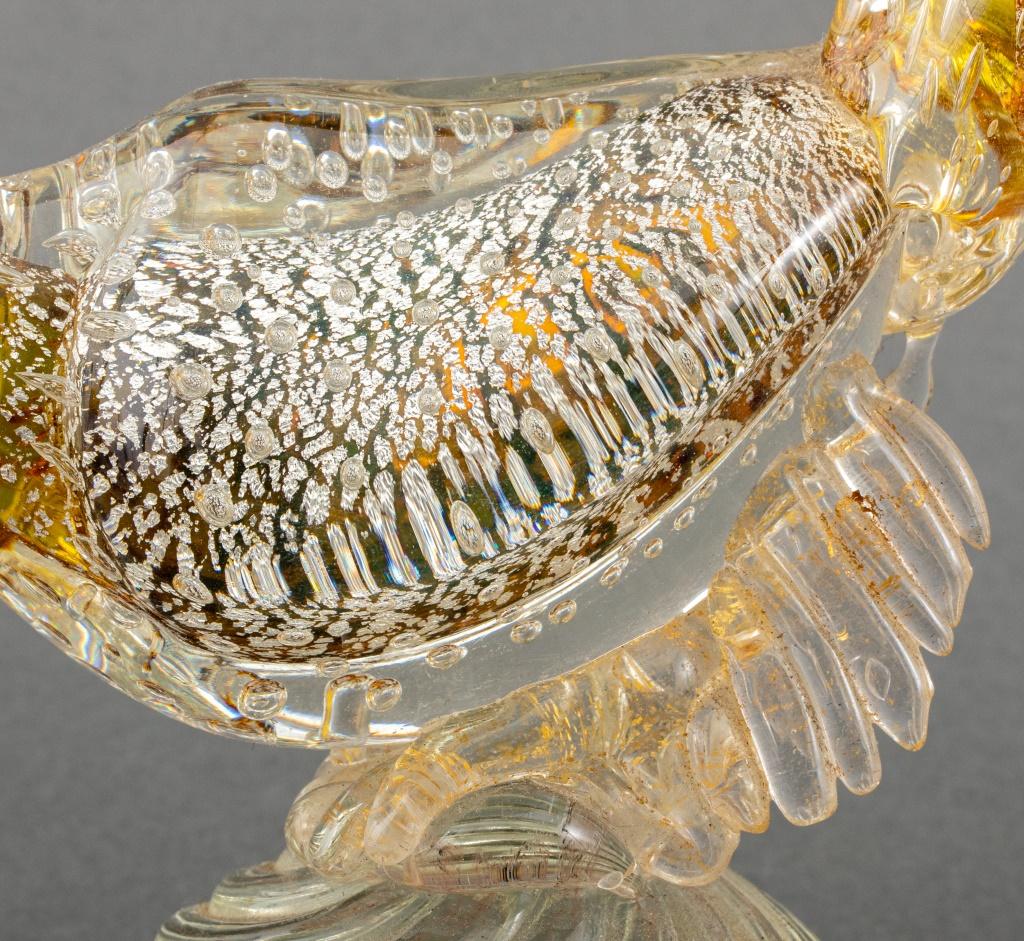 Italian Murano Art Glass Rooster Bird Sculpture w Silver For Sale
