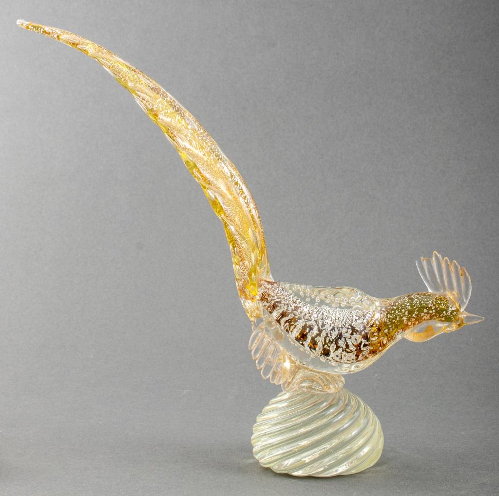 20th Century Murano Art Glass Rooster Bird Sculpture w Silver For Sale