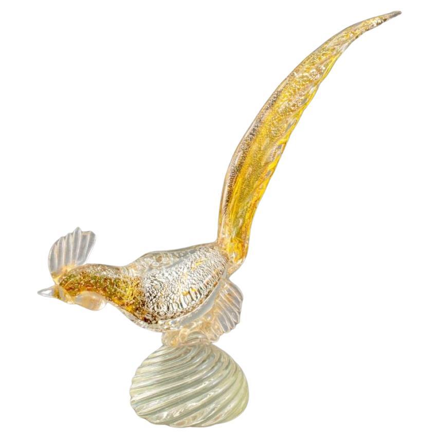 Murano Art Glass Rooster Bird Sculpture w Silver For Sale