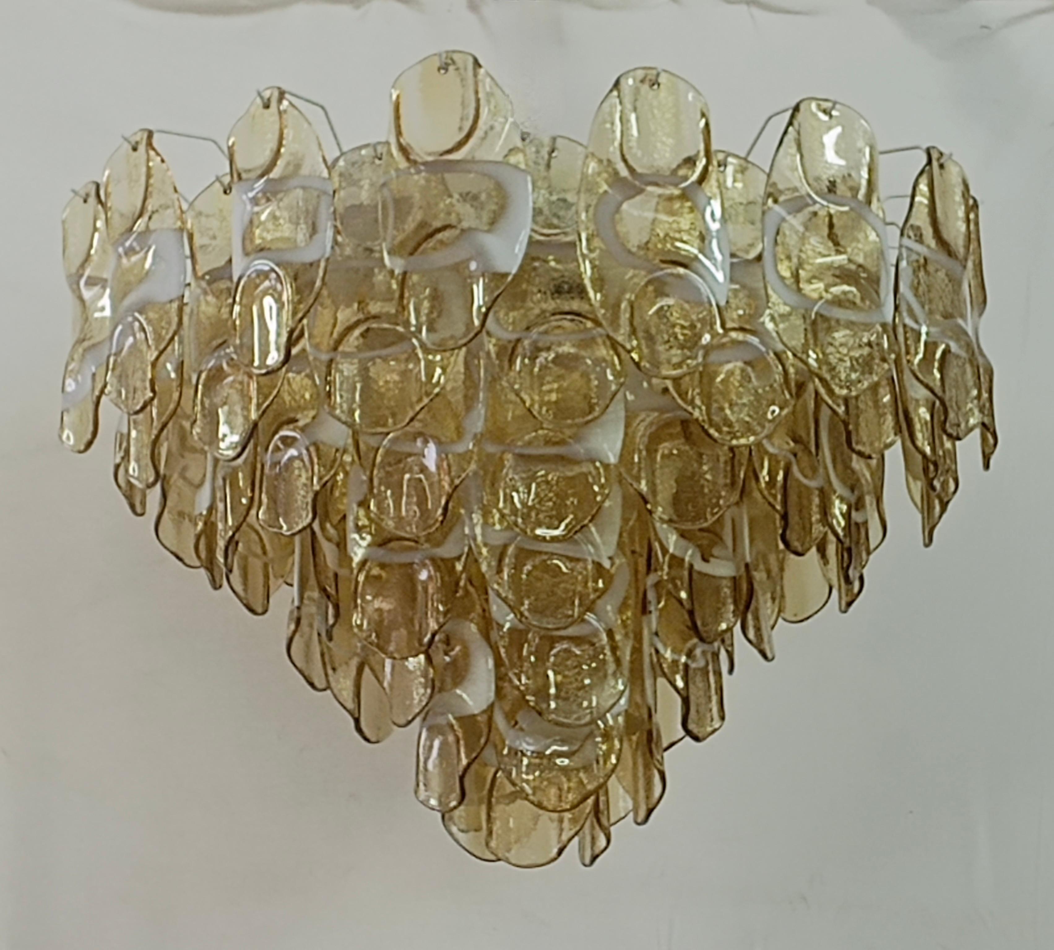 Mid-Century Modern Murano Art Glass Round Amber and White Color Mid-Century Chandeliers, 2000 For Sale