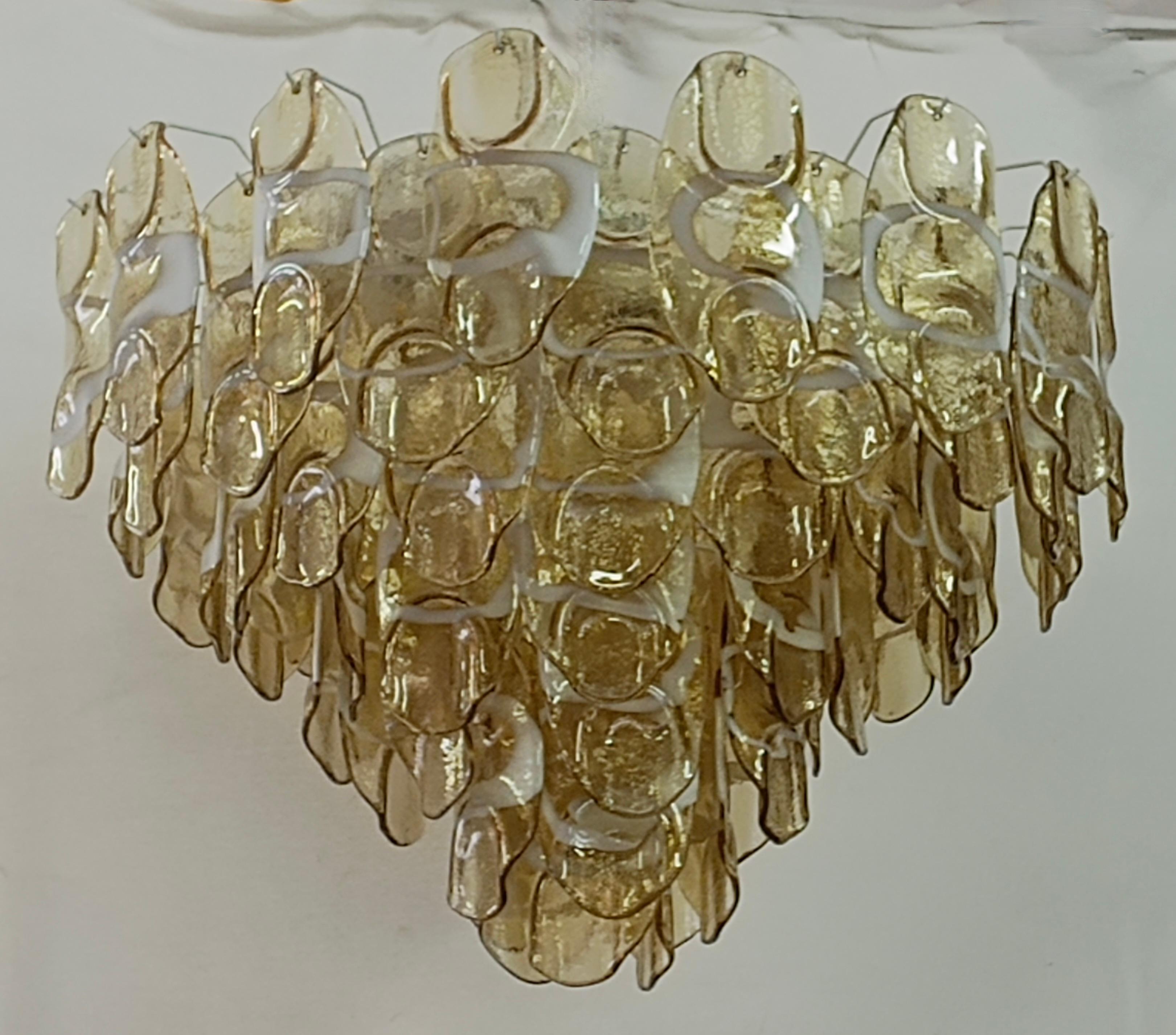Murano Art Glass Round Amber and White Color Mid-Century Chandeliers, 2000 In Good Condition For Sale In Rome, IT