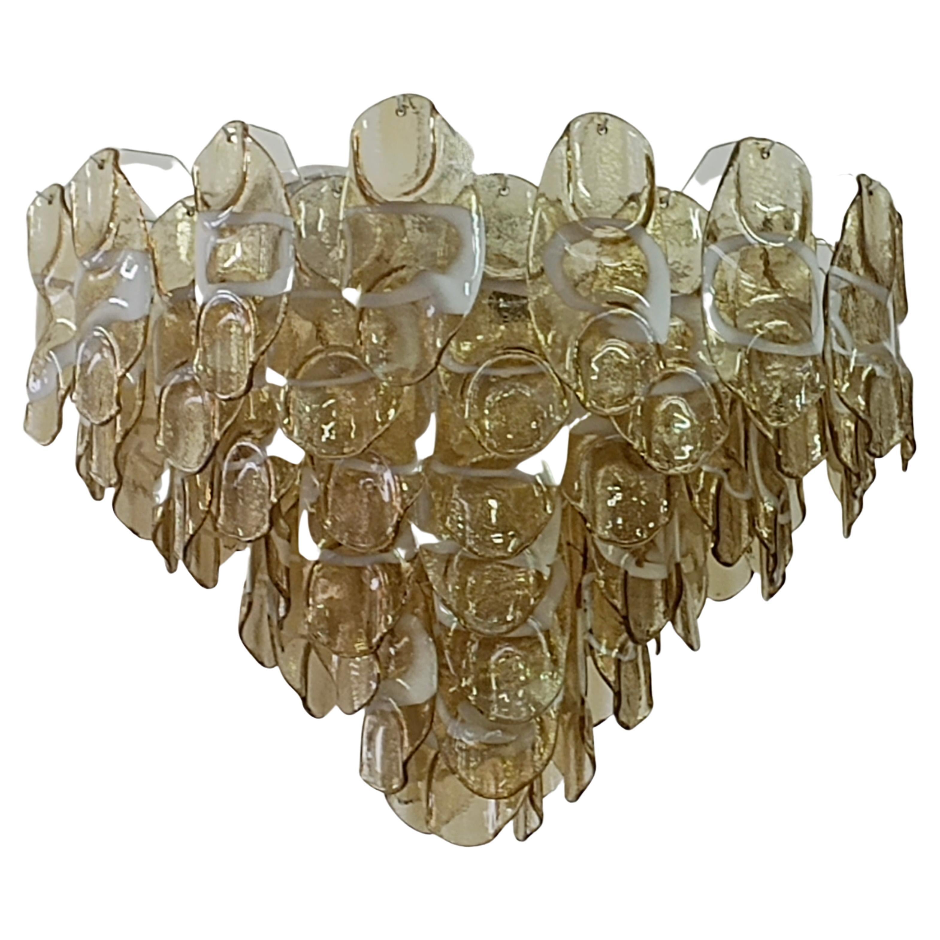 Murano Art Glass Round Amber and White Color Mid-Century Chandeliers, 2000 For Sale