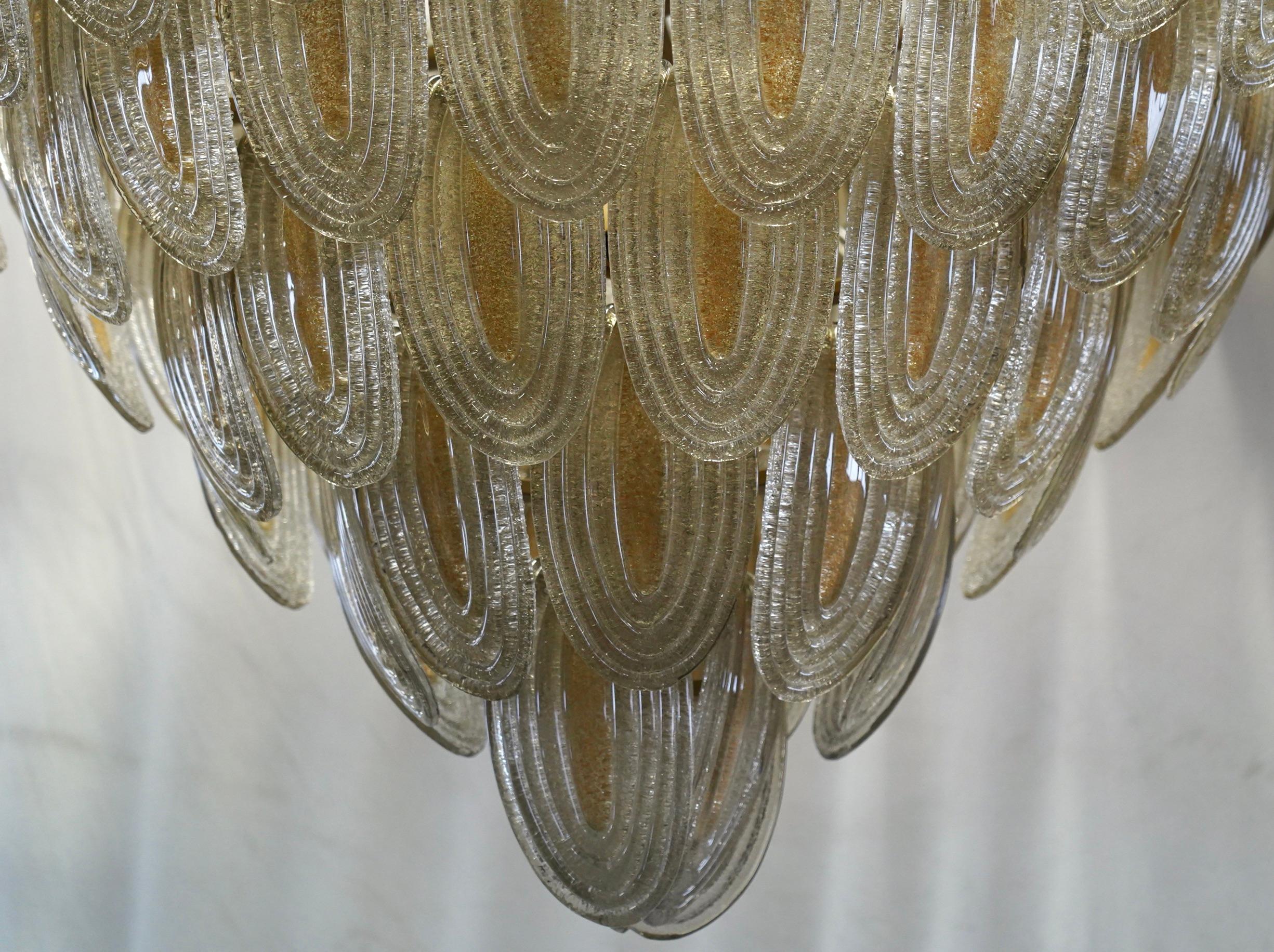 Mid-Century Modern Murano Art Glass Round Gold and Transparent Color Mid-Century Chandeliers, 2000 For Sale