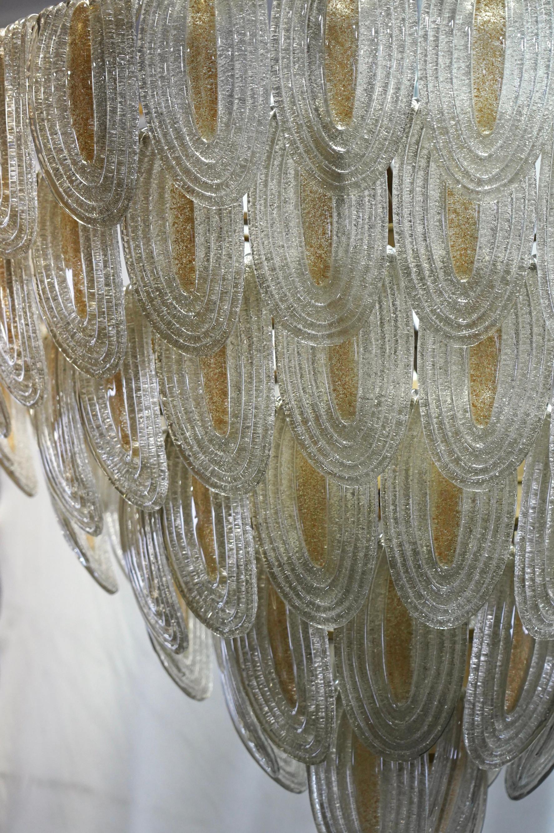 Italian Murano Art Glass Round Gold and Transparent Color Mid-Century Chandeliers, 2000 For Sale