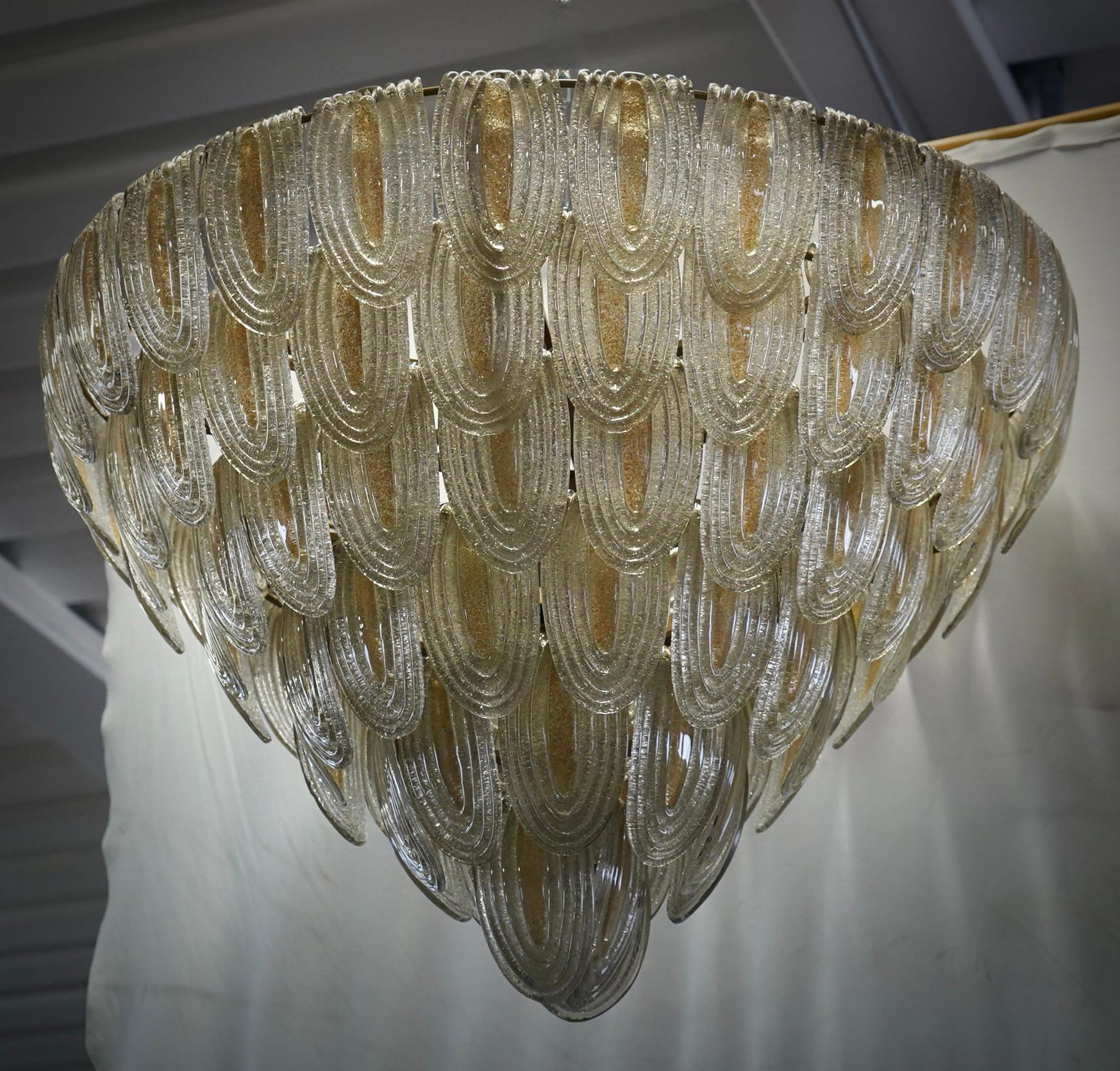 Murano Art Glass Round Gold and Transparent Color Mid-Century Chandeliers, 2000 For Sale 2