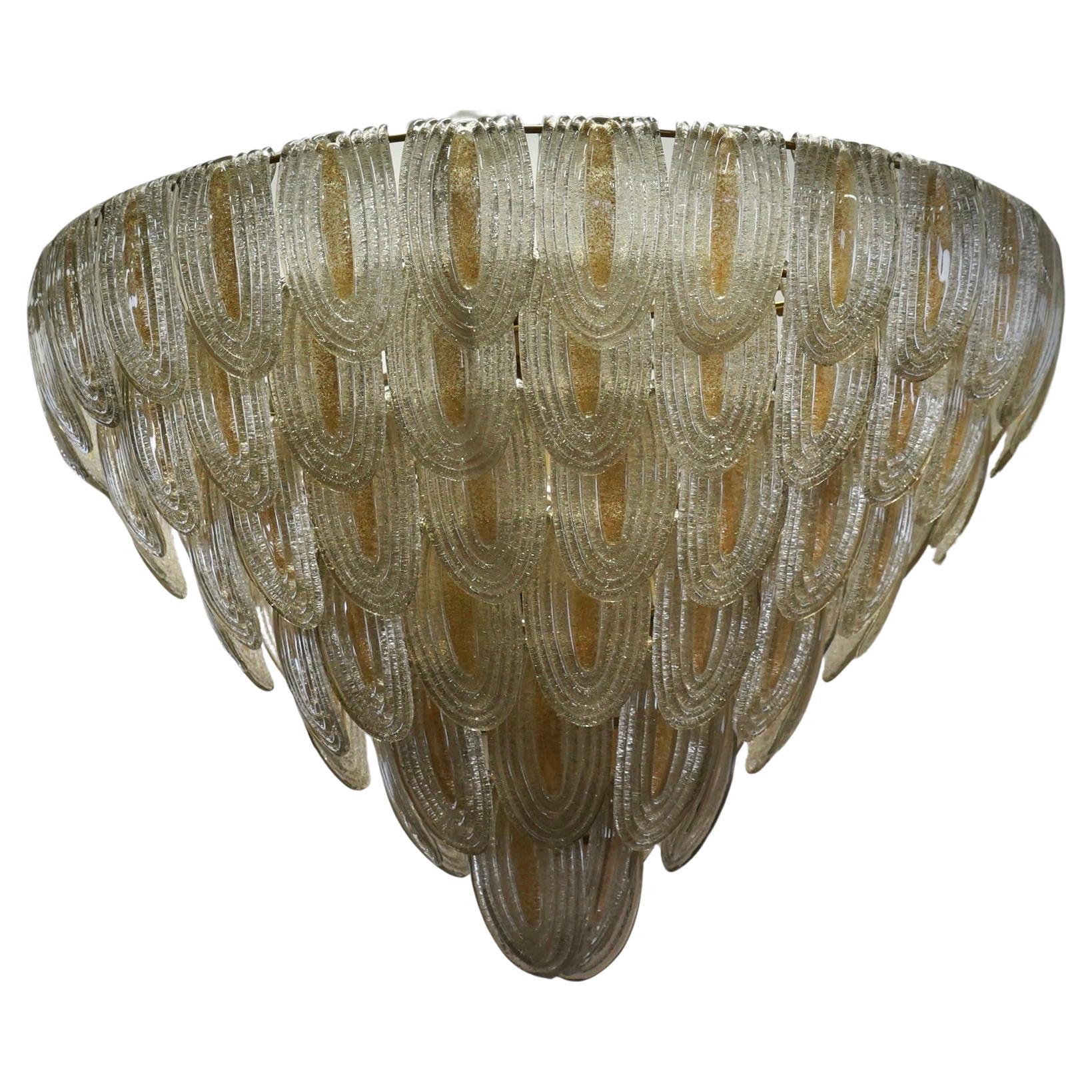 Murano Art Glass Round Gold and Transparent Color Mid-Century Chandeliers, 2000 For Sale