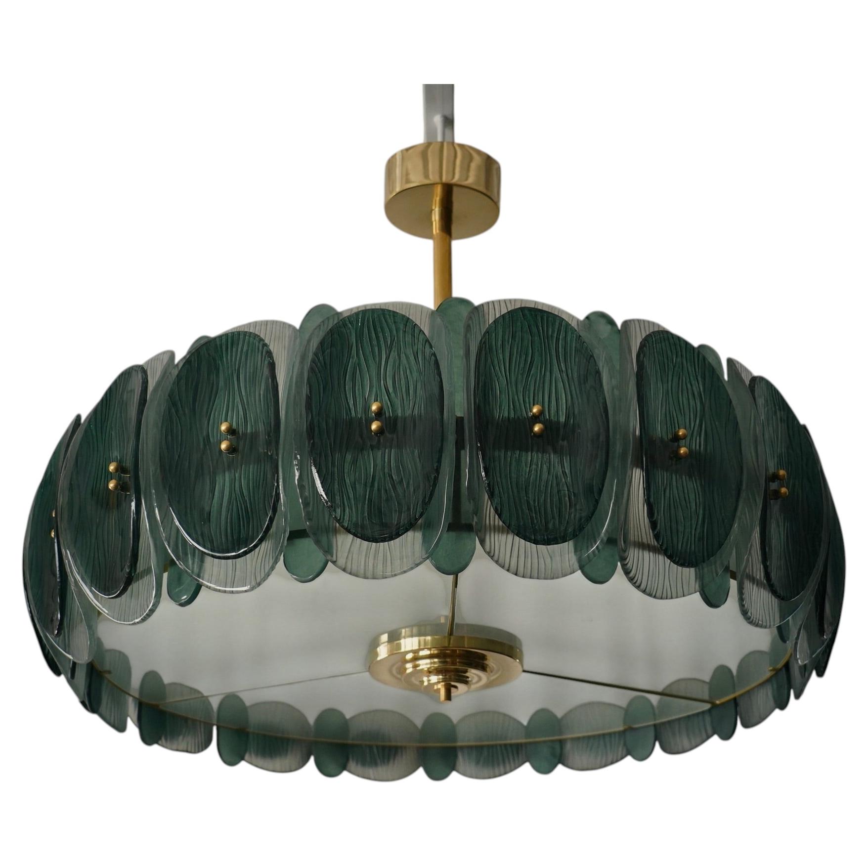 Murano Kunstglas Rund Grün Farbe Art Deco Stil Kronleuchter und Anhänger, 2020