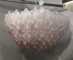 Murano Art Glass Round Light Pink Color Italian Mid-Century Chandeliers, 1990