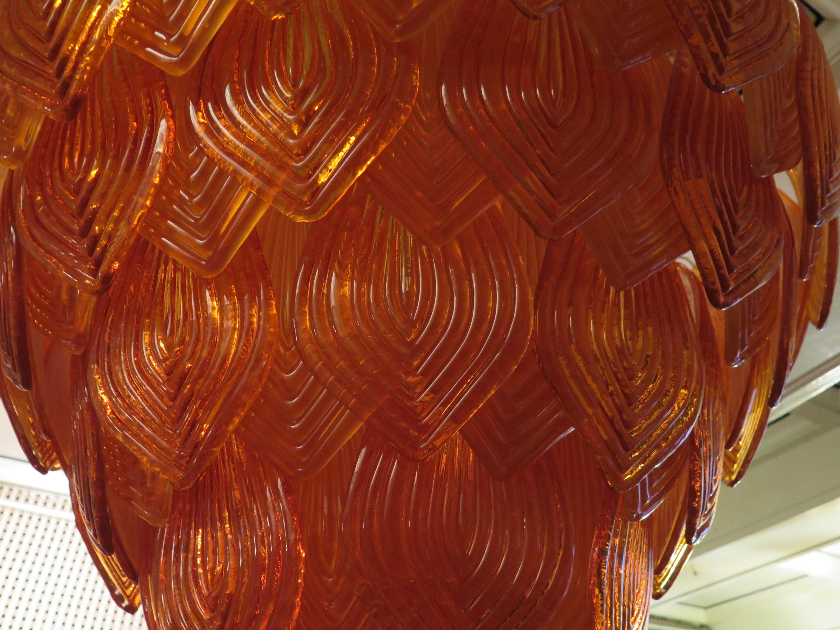 Murano Art Glass Round Orange Color Art Deco Chandeliers and Pendant, 1940 For Sale 2