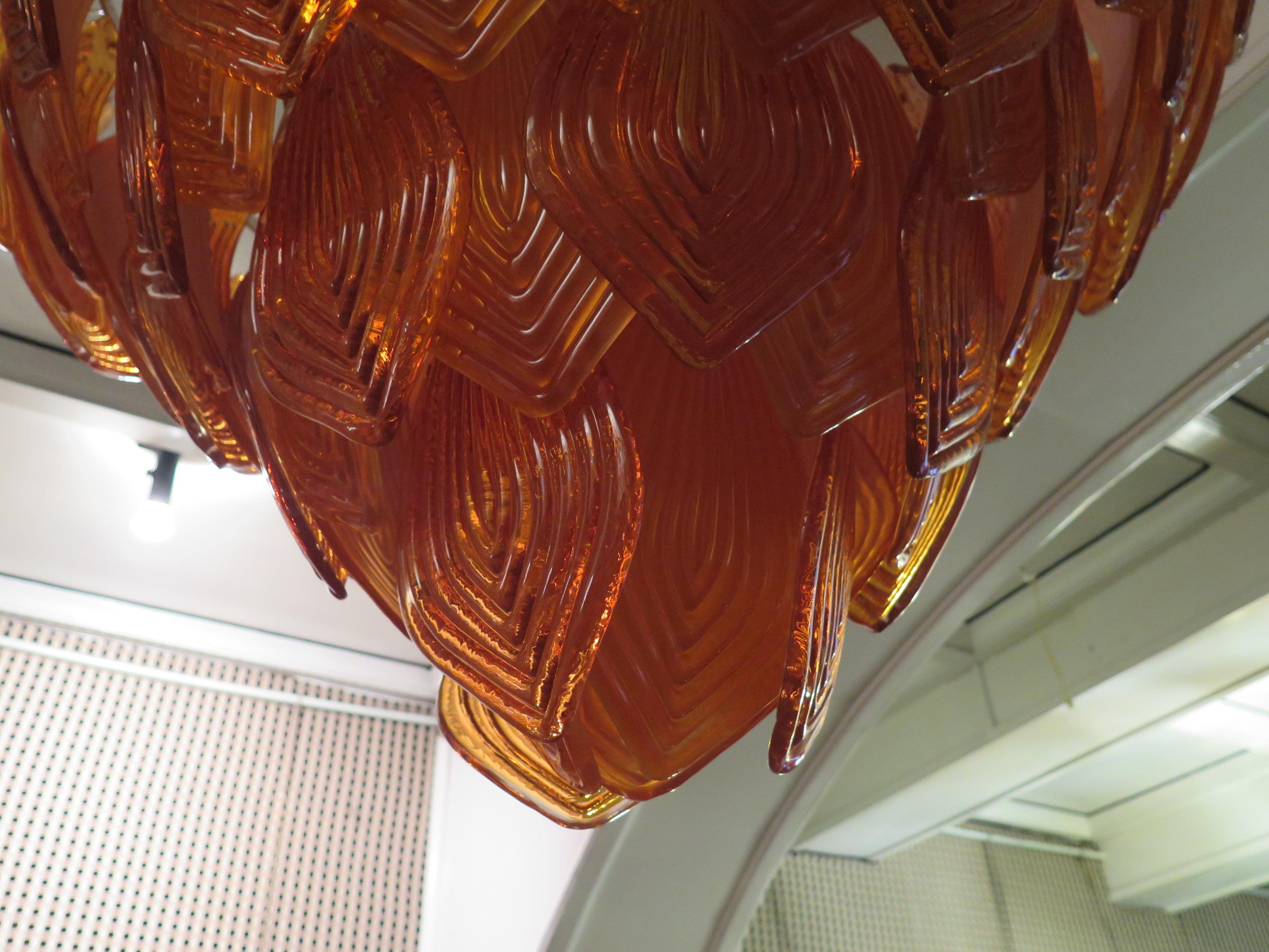 Metal Murano Art Glass Round Orange Color Art Deco Chandeliers and Pendant, 1940 For Sale