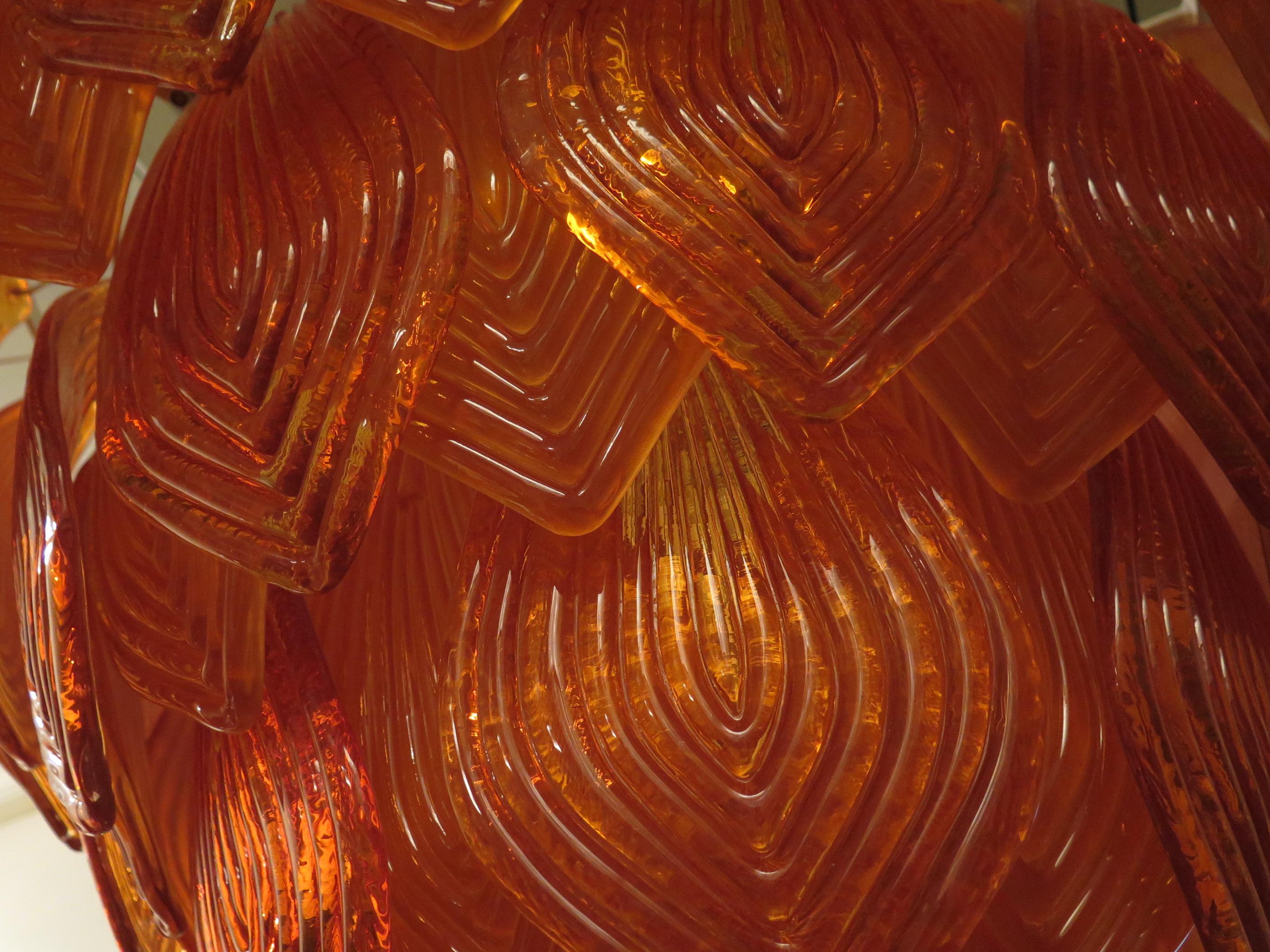 Lustre et pendentif Art déco en verre d'art de Murano rond de couleur orange, 1940 Bon état - En vente à Rome, IT