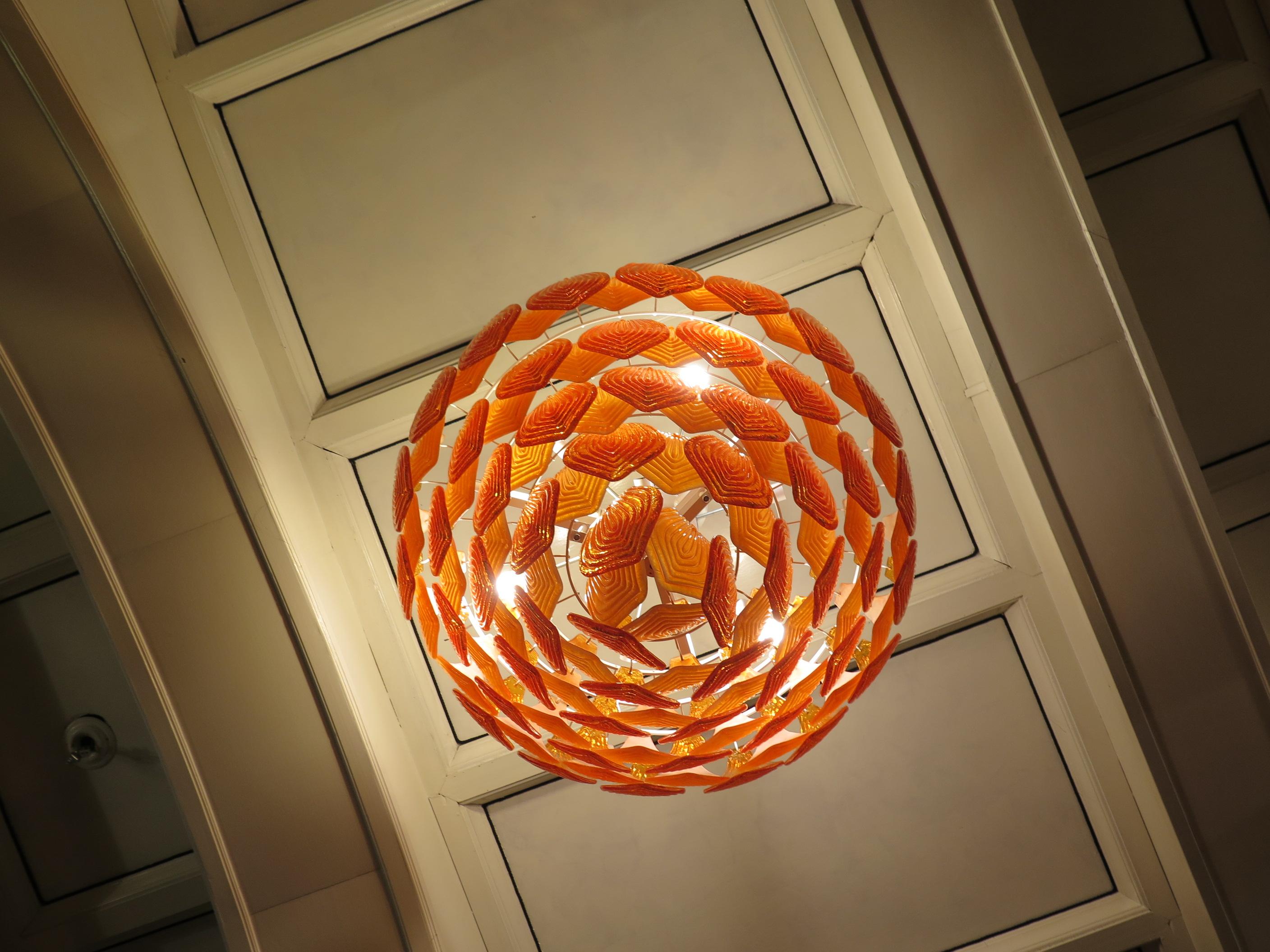 Murano Art Glass Round Orange Color Art Deco Chandeliers and Pendant, 1940 In Good Condition For Sale In Rome, IT