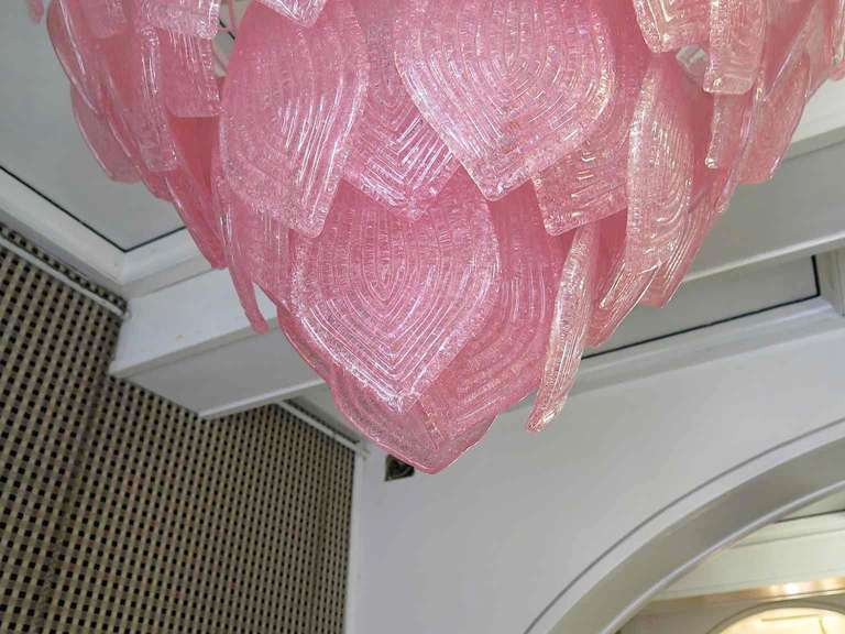 Murano Art Glass Round Pink Color Italian Art Deco Chandelier and Pendant, 1960 In Good Condition For Sale In Rome, IT